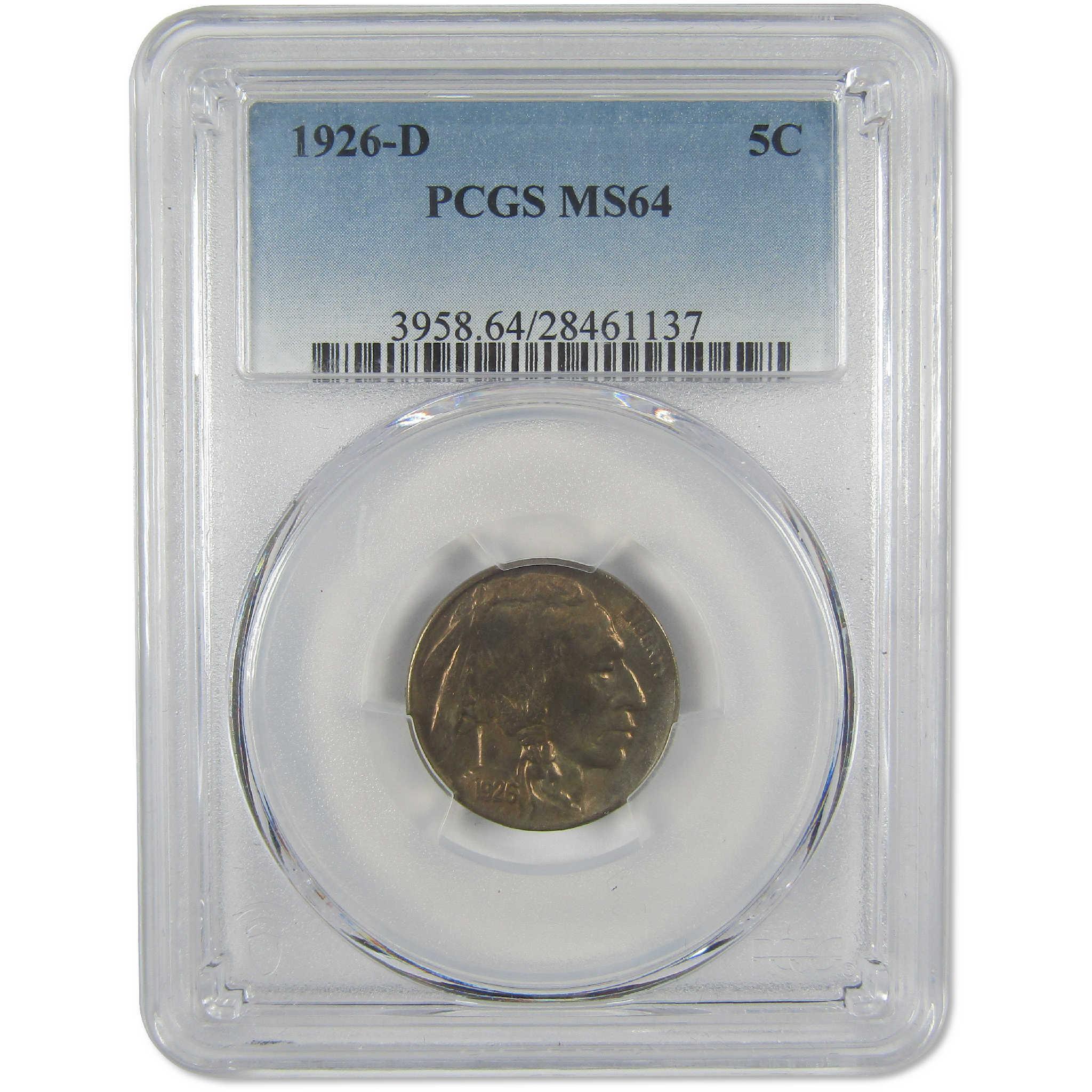 1926 D Indian Head Buffalo Nickel MS 64 PCGS Uncirculated 5c Coin
