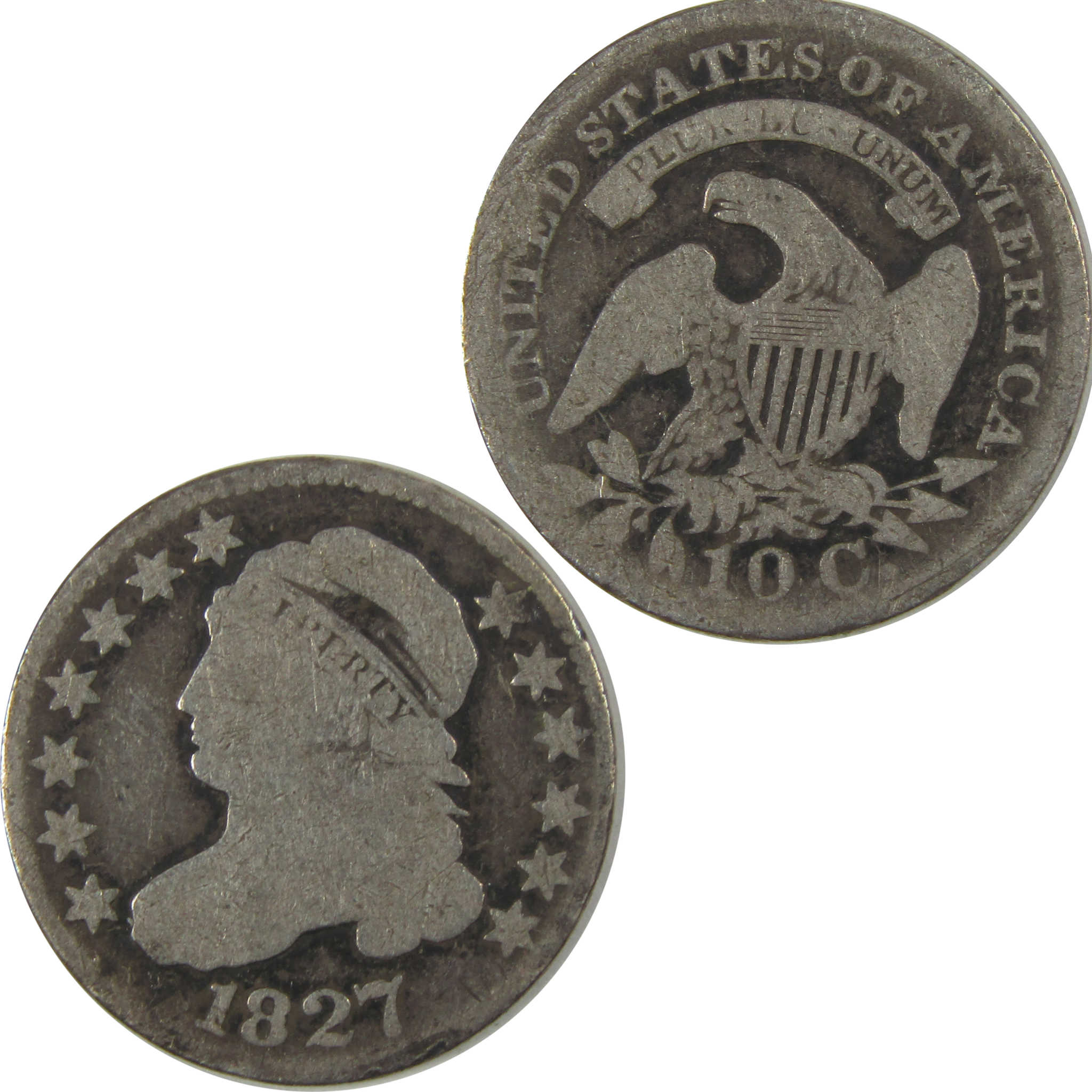 1827 Pointed Top Capped Bust Dime G Good Silver 10c Coin SKU:I19982