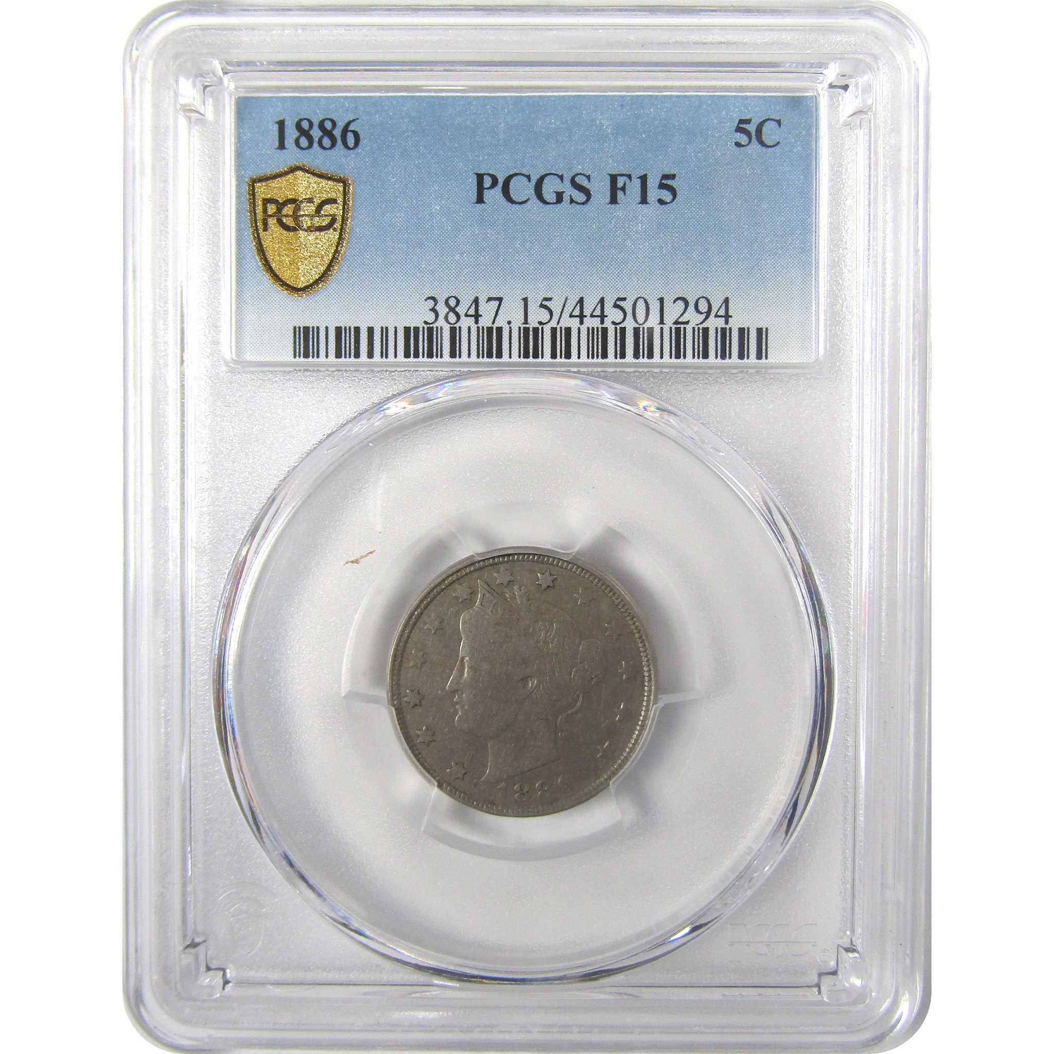 1886 Liberty Head V Nickel F 15 PCGS 5c Coin Collectible SKU:I24890