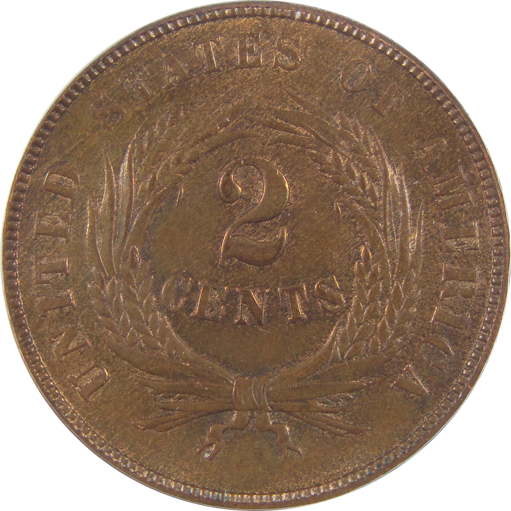 1865 Plain 5 Two Cent Piece MS 63 RB ANACS Uncirculated SKU:I18417