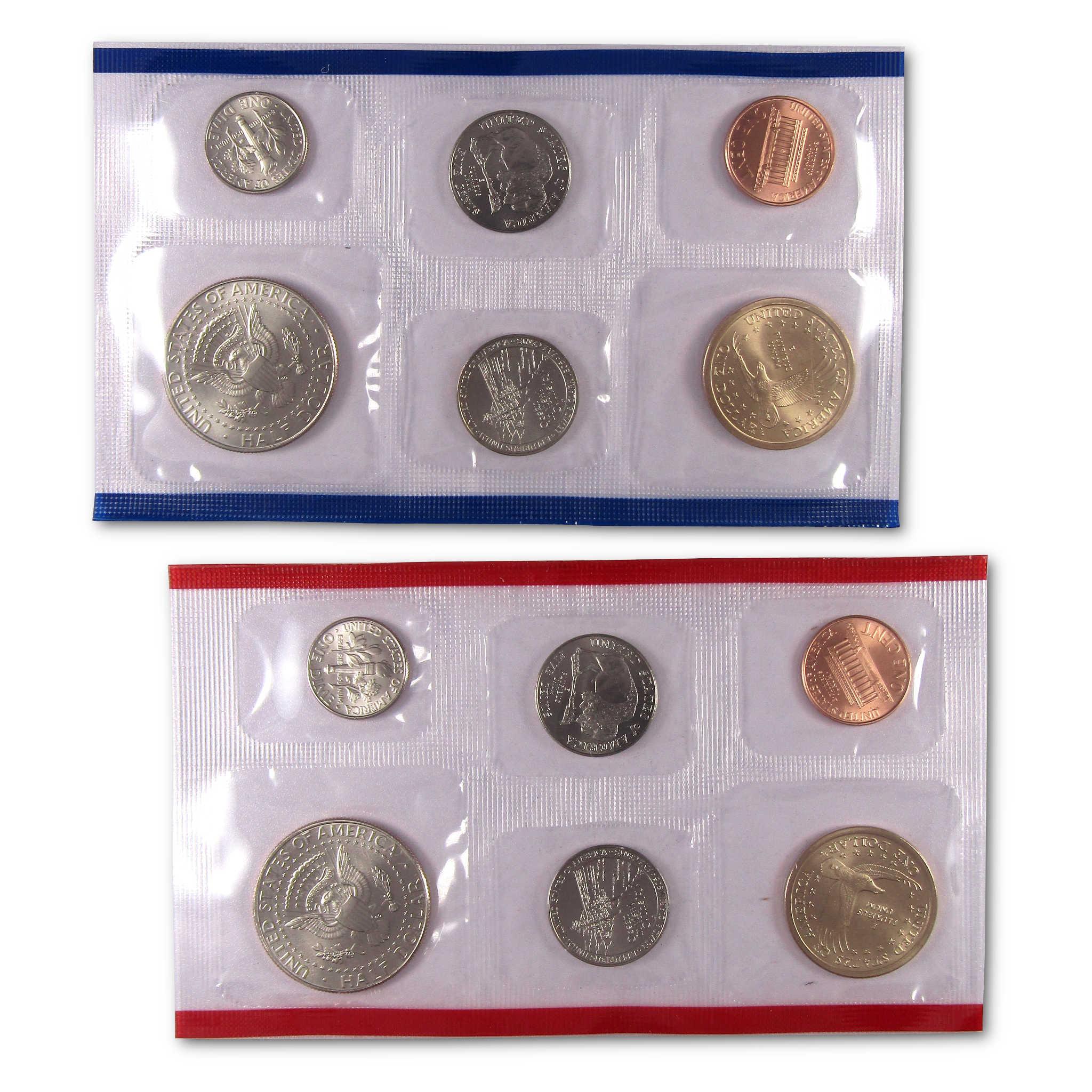 US coin proof sets in plastic sleeves, collectible coins display