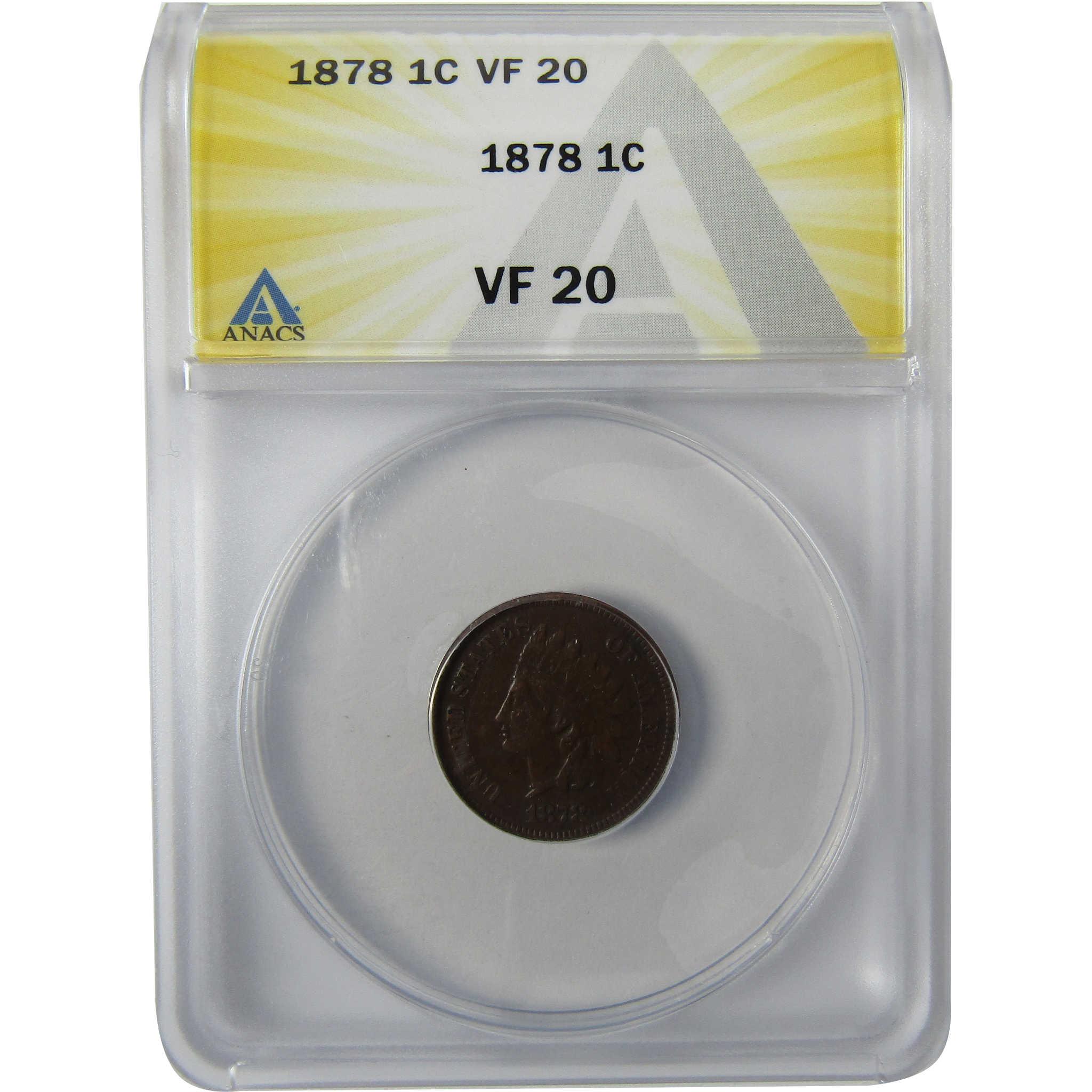 1878 Indian Head Cent VF 20 ANACS Penny 1c Coin SKU:I27957