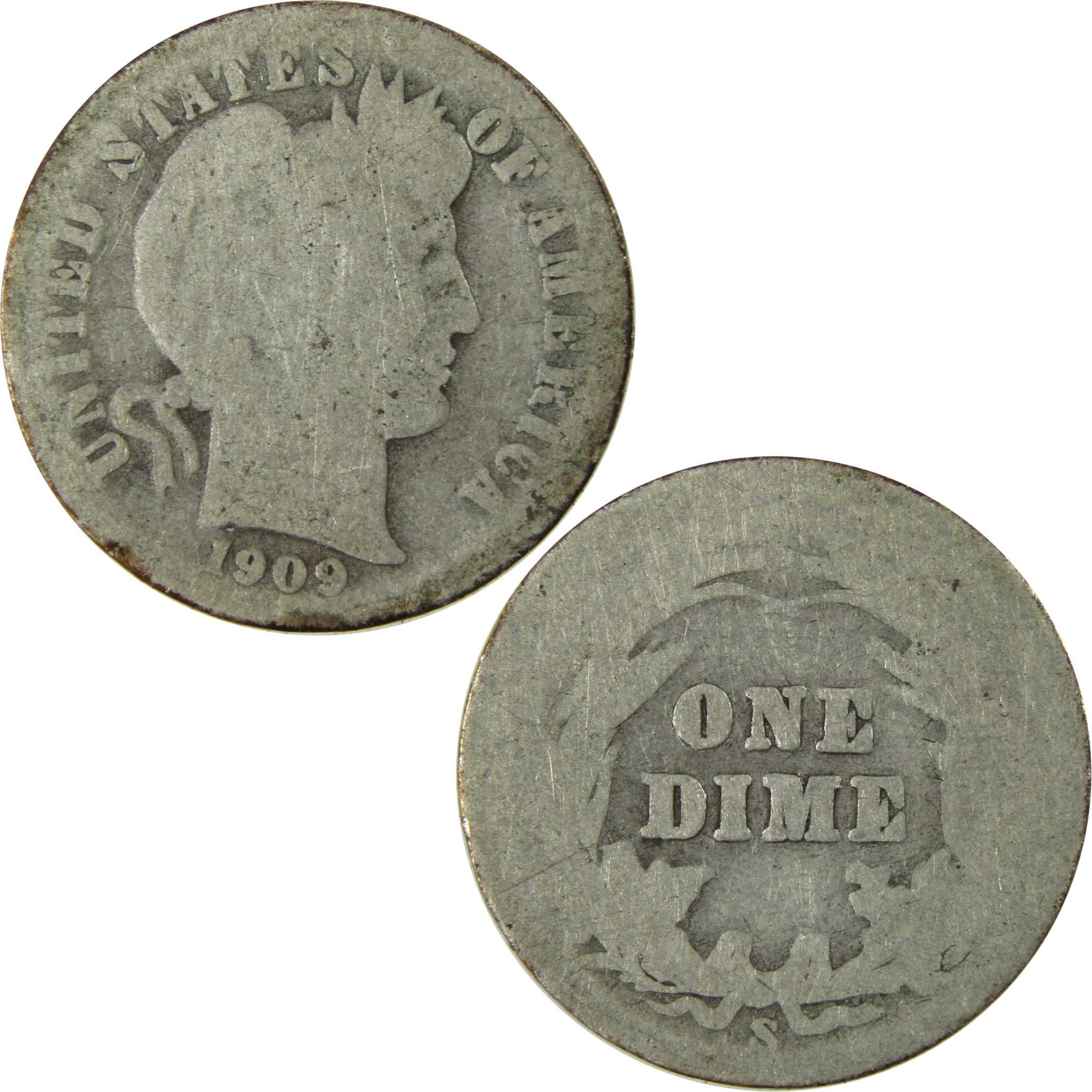 1909 S Barber Silver Dime AG About Good 10c Coin Collectible SKU:CP713