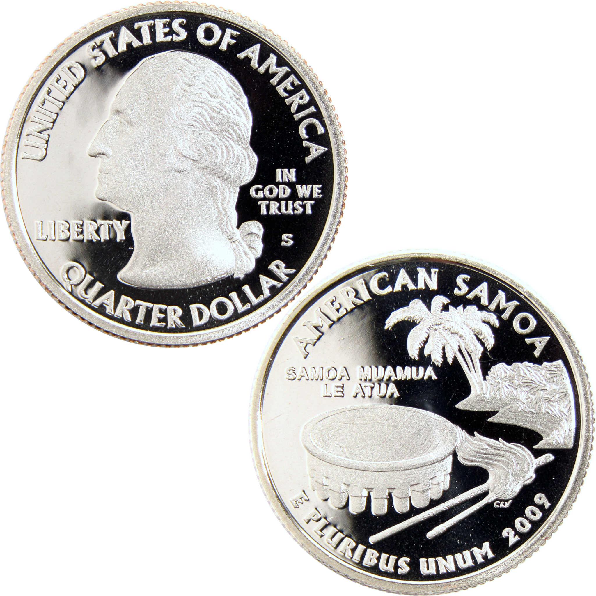 2009 American Samoa quarter dollar coin, obverse and reverse, collectible US coin