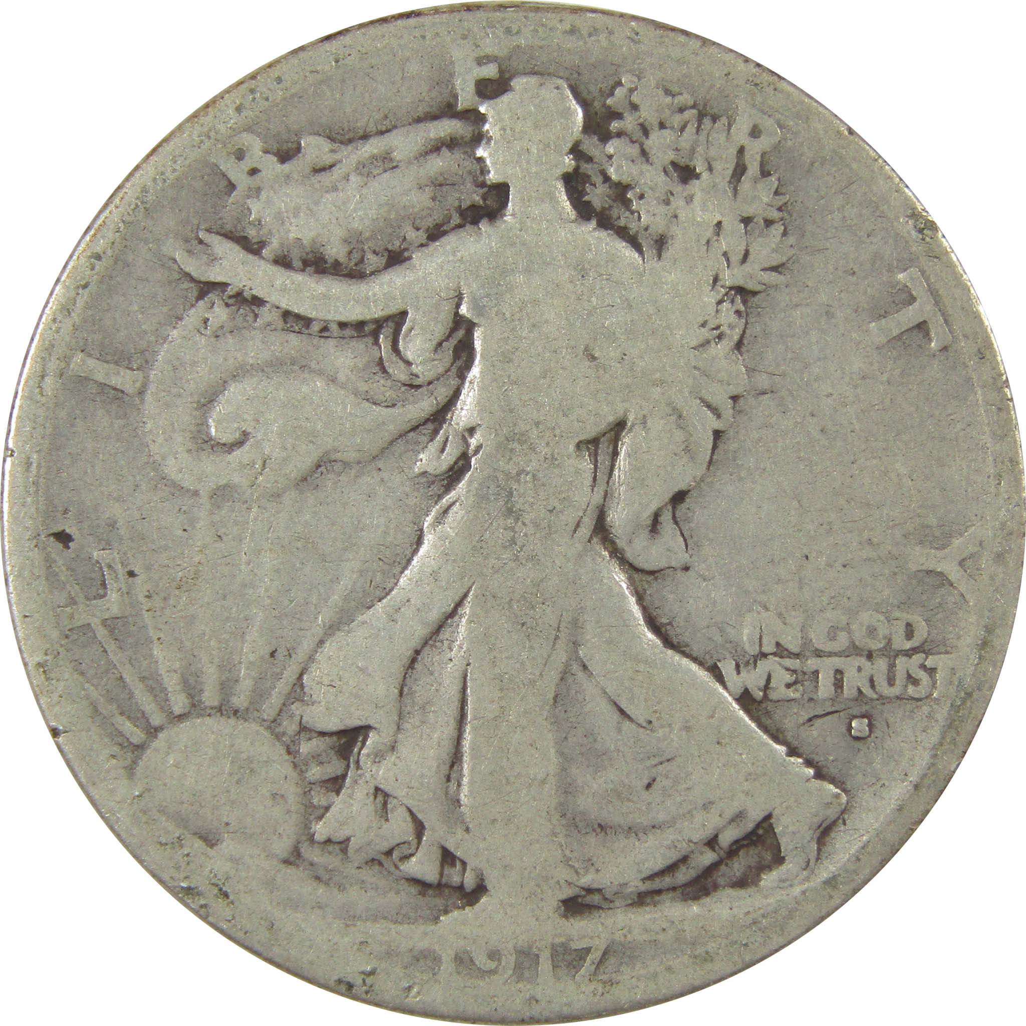 1917 S Obverse Liberty Walking Silver 50c AG About Good SKU:I24141