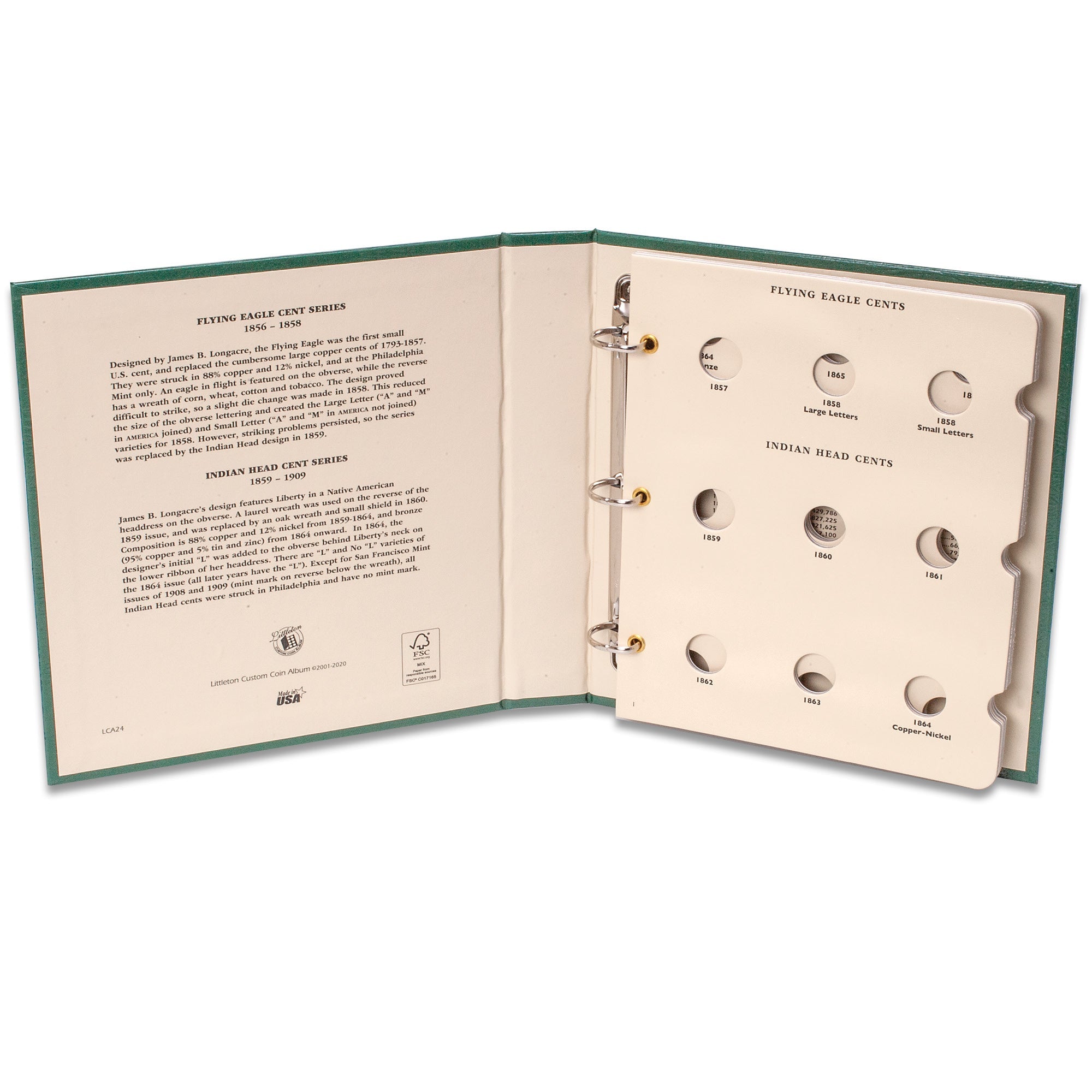 1856-1909 Flying Eagle & Indian Head Cent Coin Album Littleton Coin