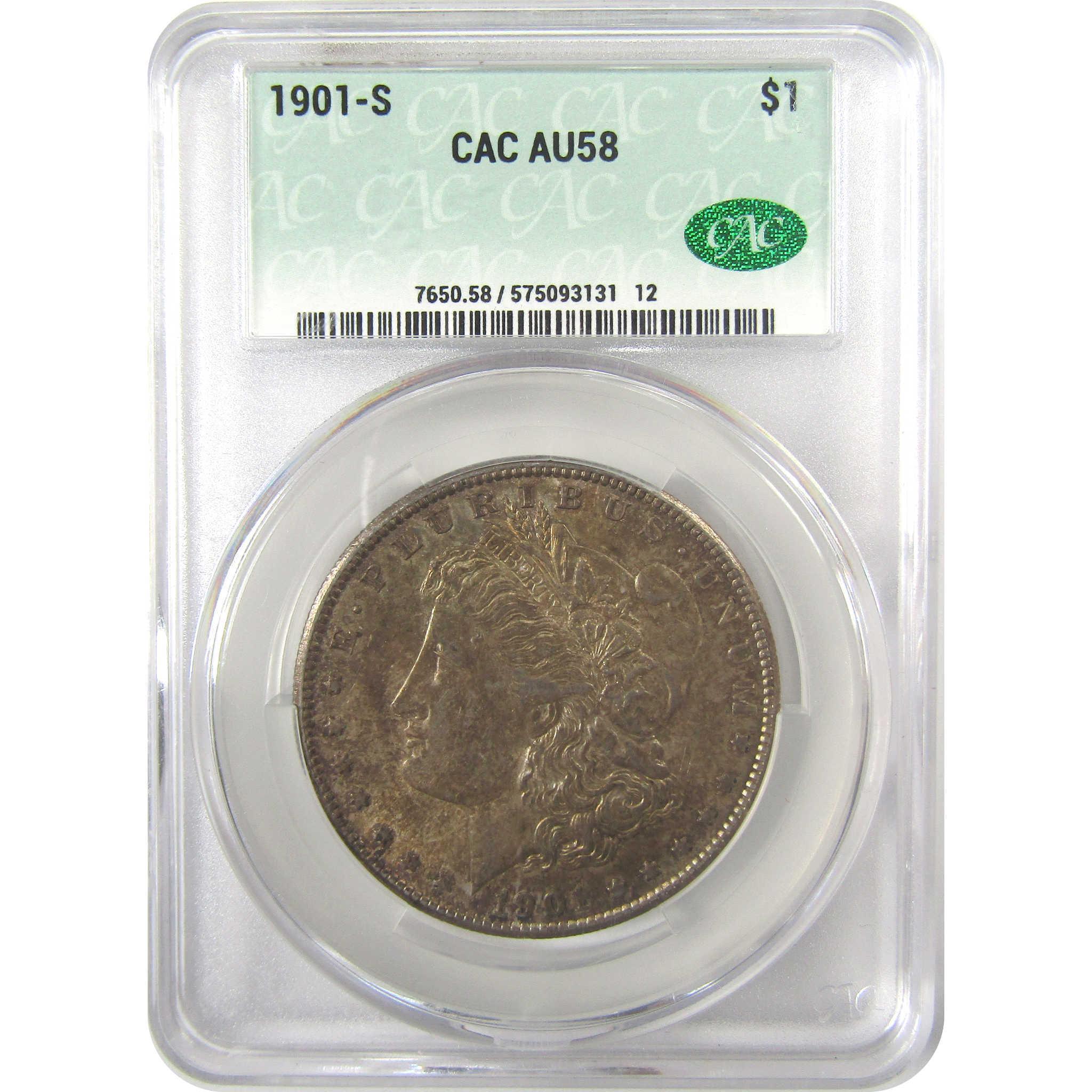 1901 S Morgan Silver Dollar AU 58 CAC $1 Coin Collectible SKU:I24409 - Morgan coin - Morgan silver dollar - Morgan silver dollar for sale - Profile Coins & Collectibles