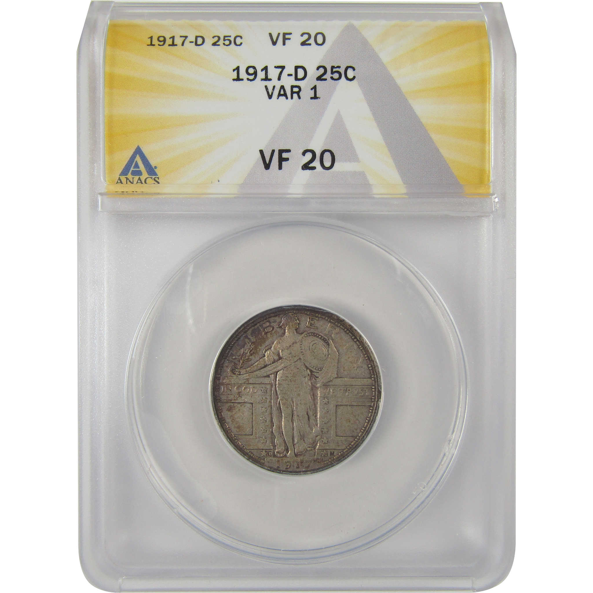 1917 D Type 1 Standing Liberty Quarter VF 20 ANACS Silver SKU:I20192