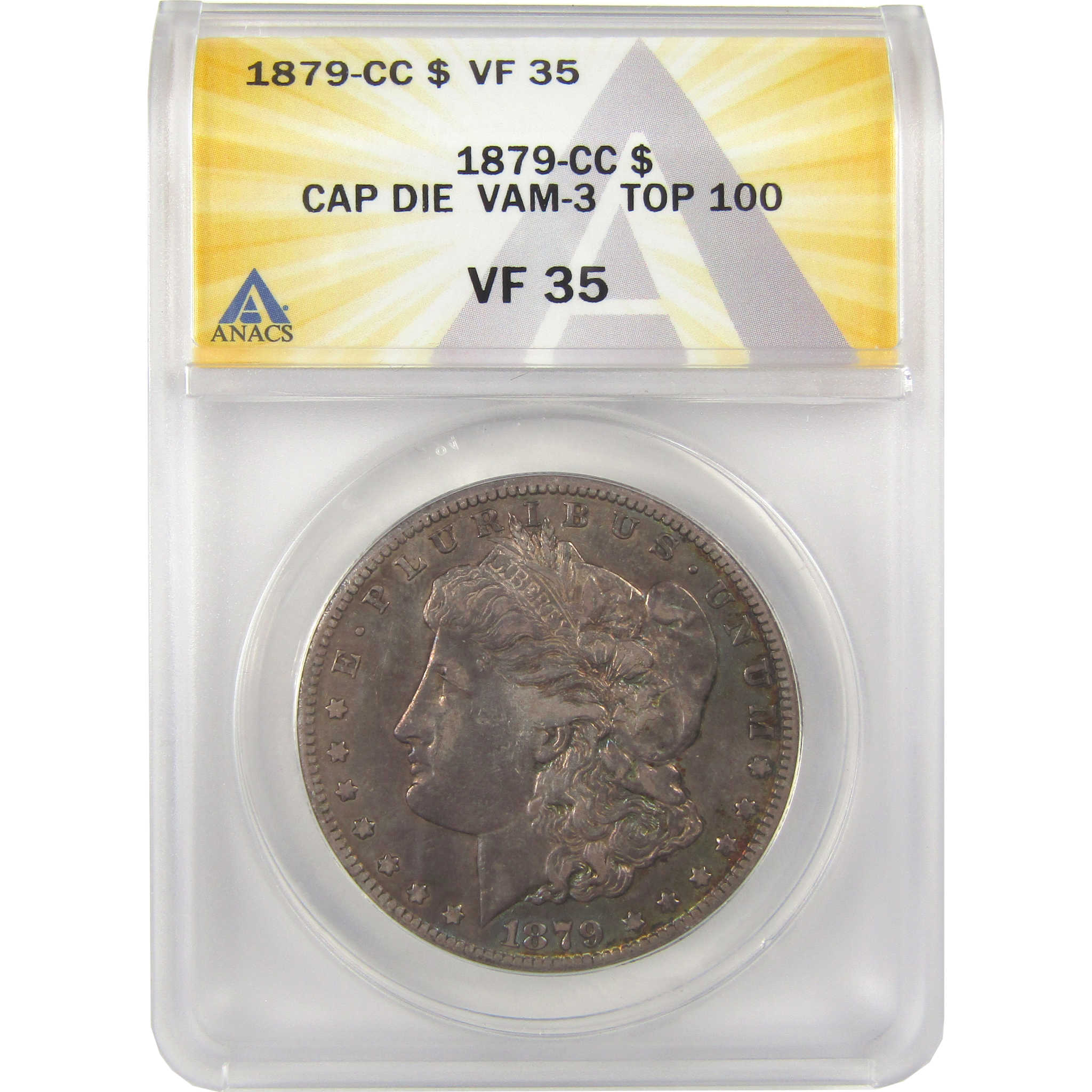 1879 CC VAM-3 Capped Die Top 100 Morgan Dollar VF 35 ANACS SKU:I21929 - Morgan coin - Morgan silver dollar - Morgan silver dollar for sale - Profile Coins & Collectibles