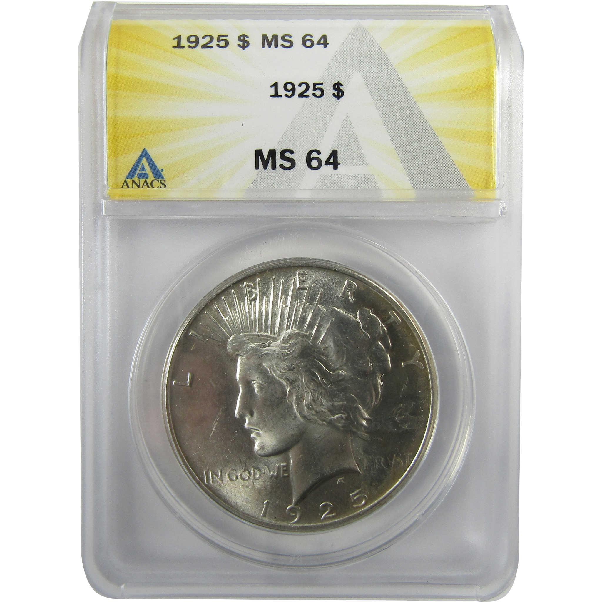 1925 Peace Silver Dollar MS 64 ANACS Uncirculated $1 CoinSKU:I28078
