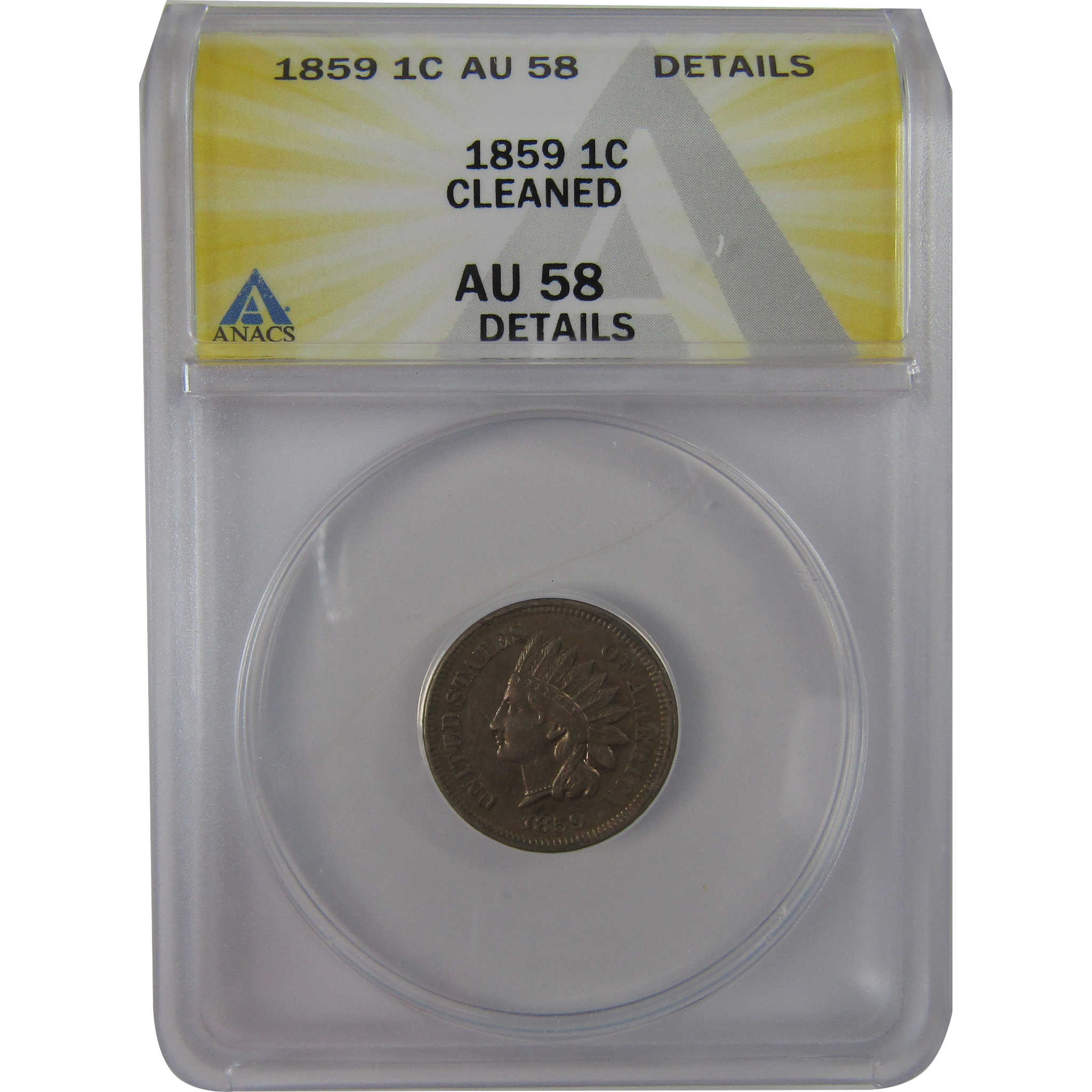 1859 Indian Head Cent AU 58 Details ANACS Penny 1c Coin SKU:CPC1177
