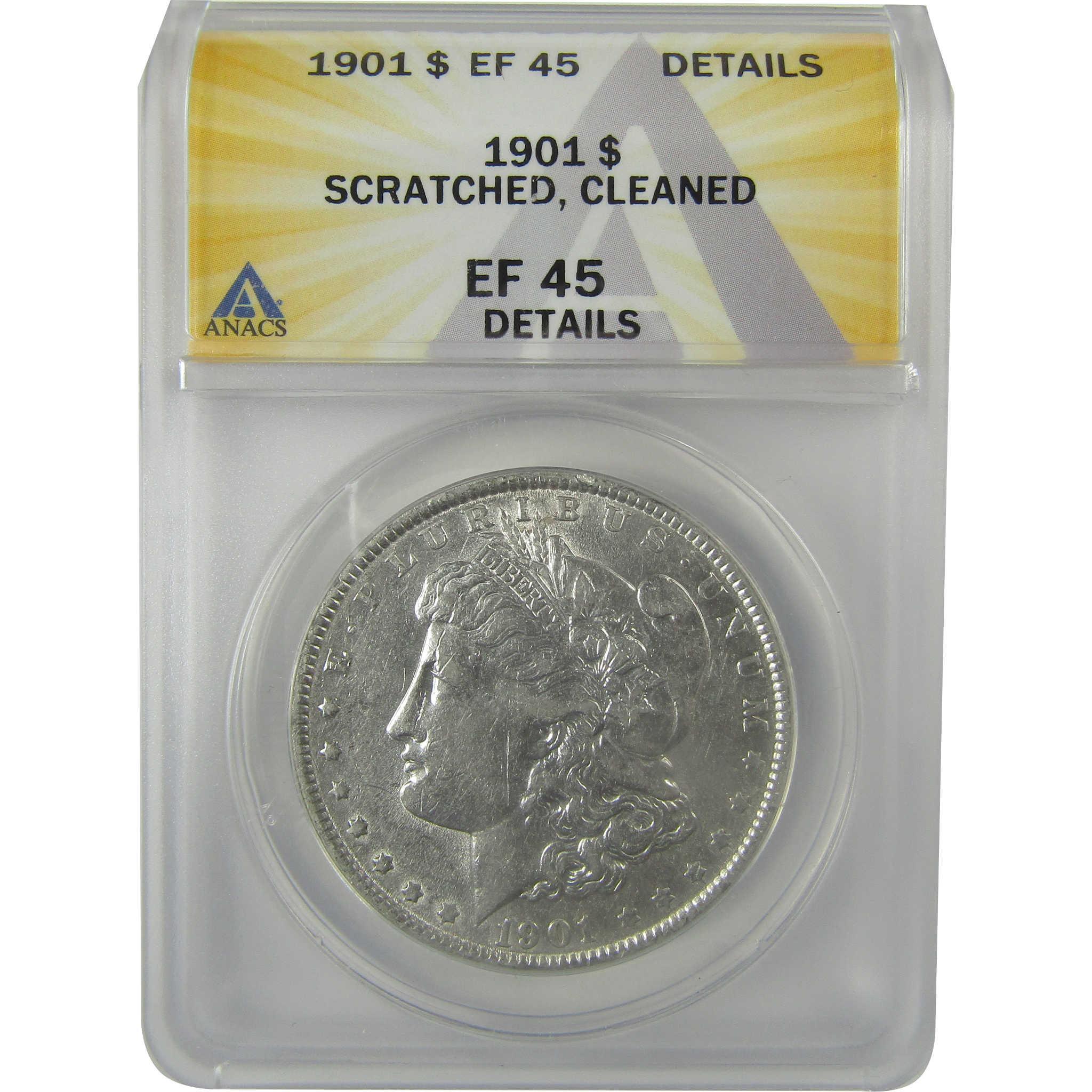 1901 Morgan Dollar EF 45 Details ANACS Silver $1 Coin SKU:I21257 - Morgan coin - Morgan silver dollar - Morgan silver dollar for sale - Profile Coins & Collectibles