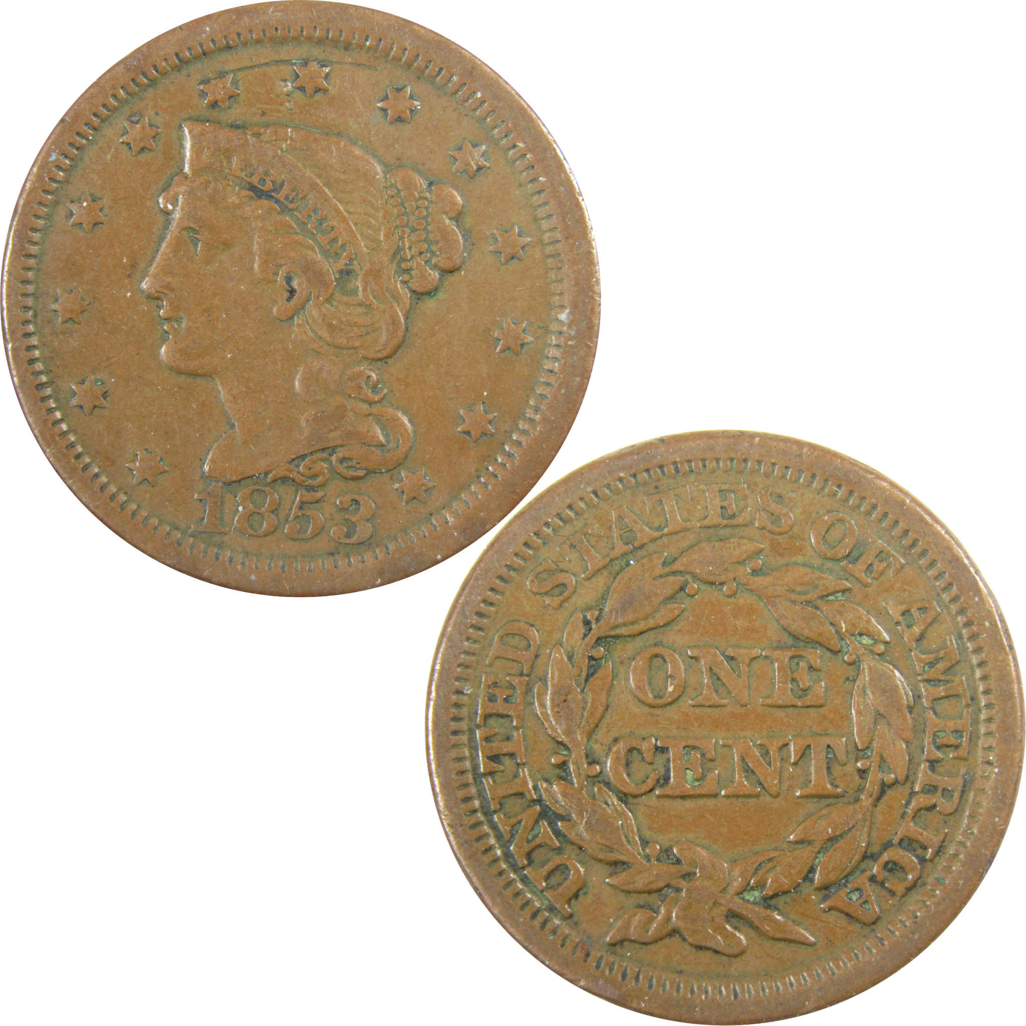 1853 Braided Hair Copper Large Cent VF Very Fine SKU:I28207