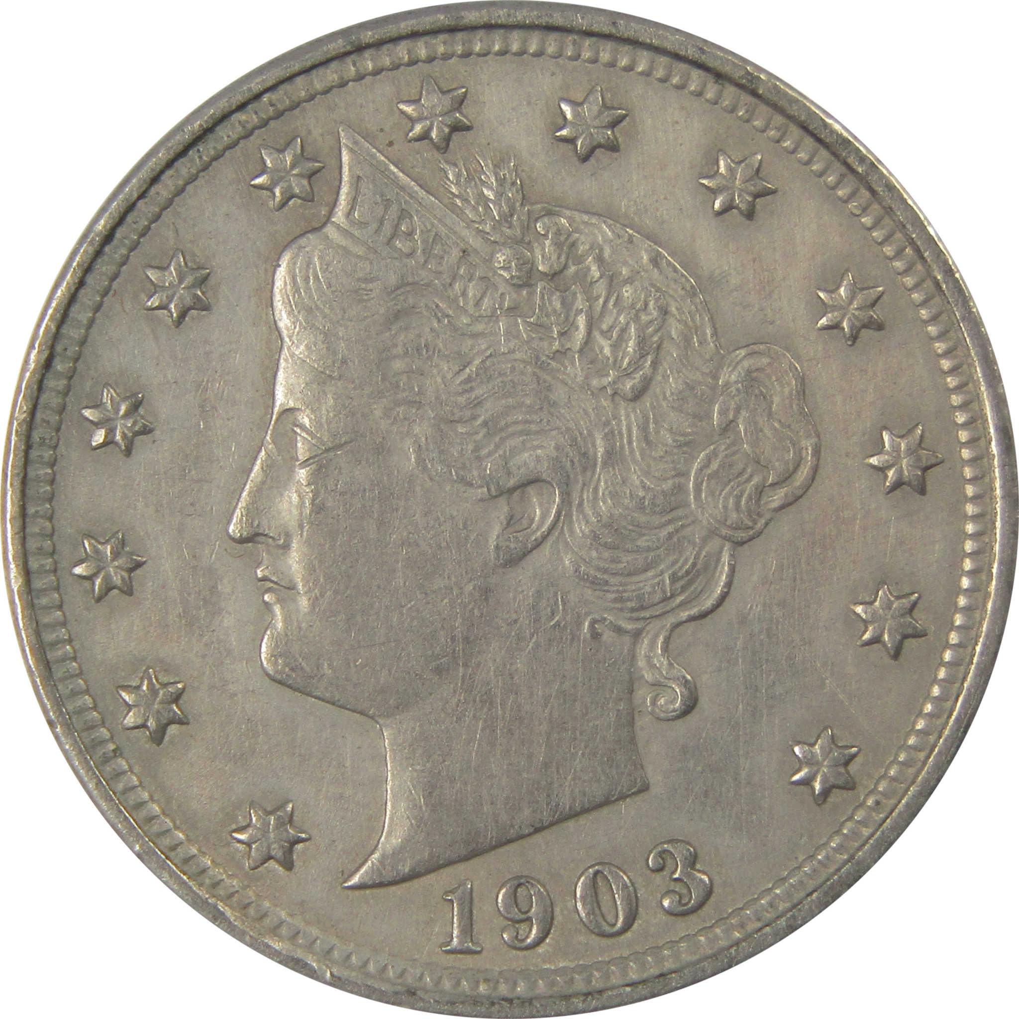 1903 Liberty Head V Nickel AU 50 Details ANACS 5c Coin SKU:I22310