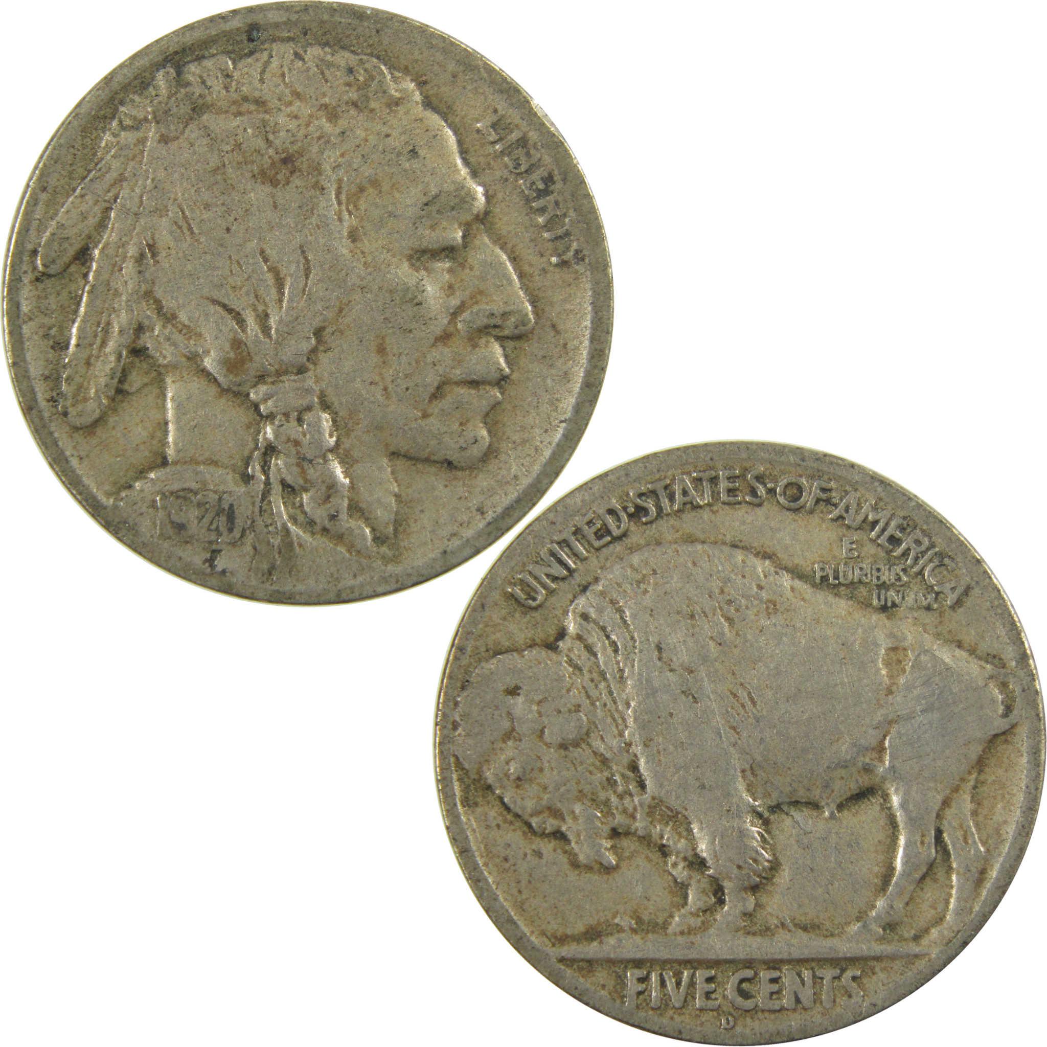 1920 D Indian Head Buffalo Nickel VG Very Good 5c Coin SKU:I28216