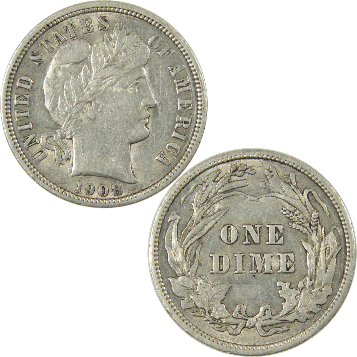 1908 Barber Silver Dime AU About Uncirculated 10c Coin Collectible