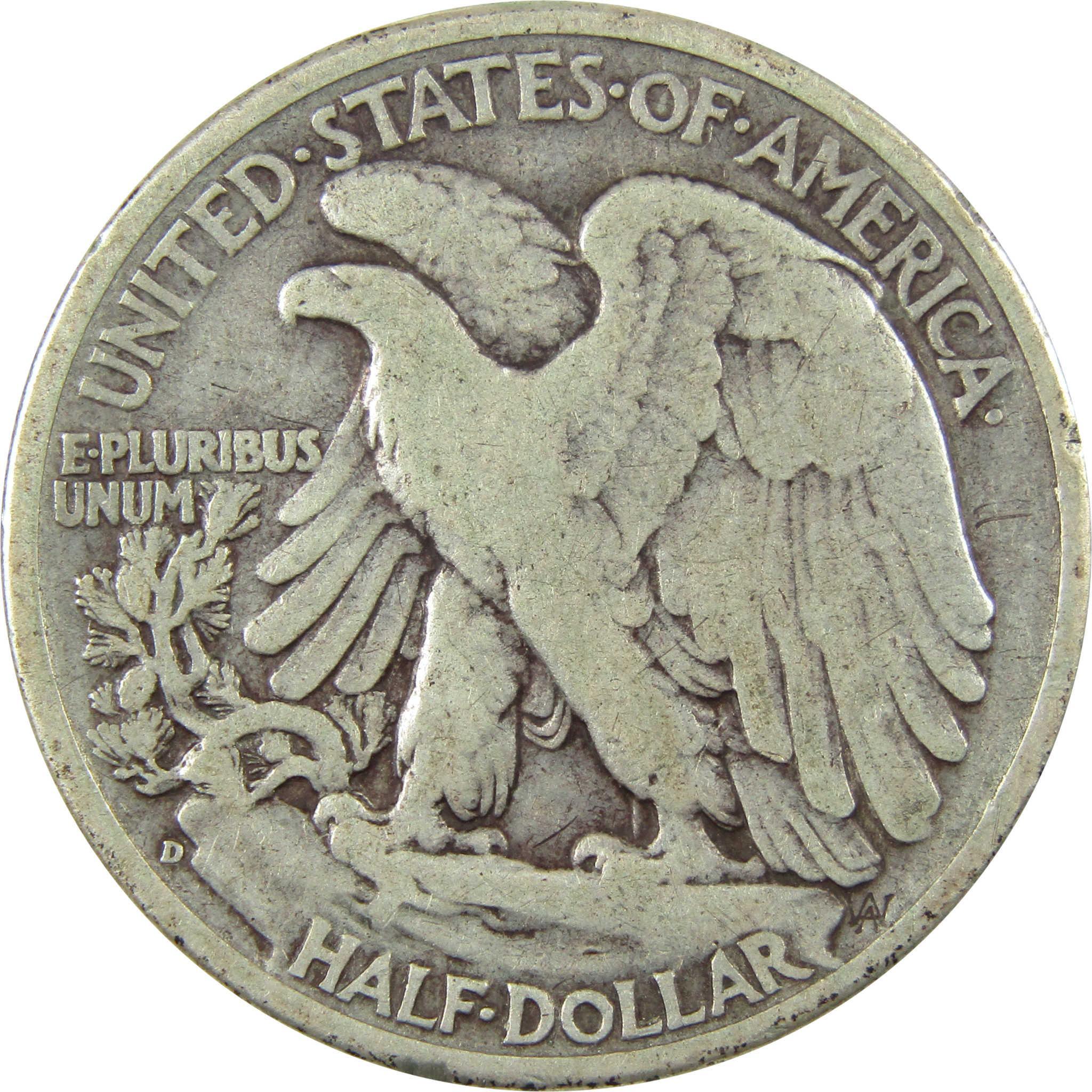 1938 D Liberty Walking Silver Half Dollar VG Very Good SKU:I24637