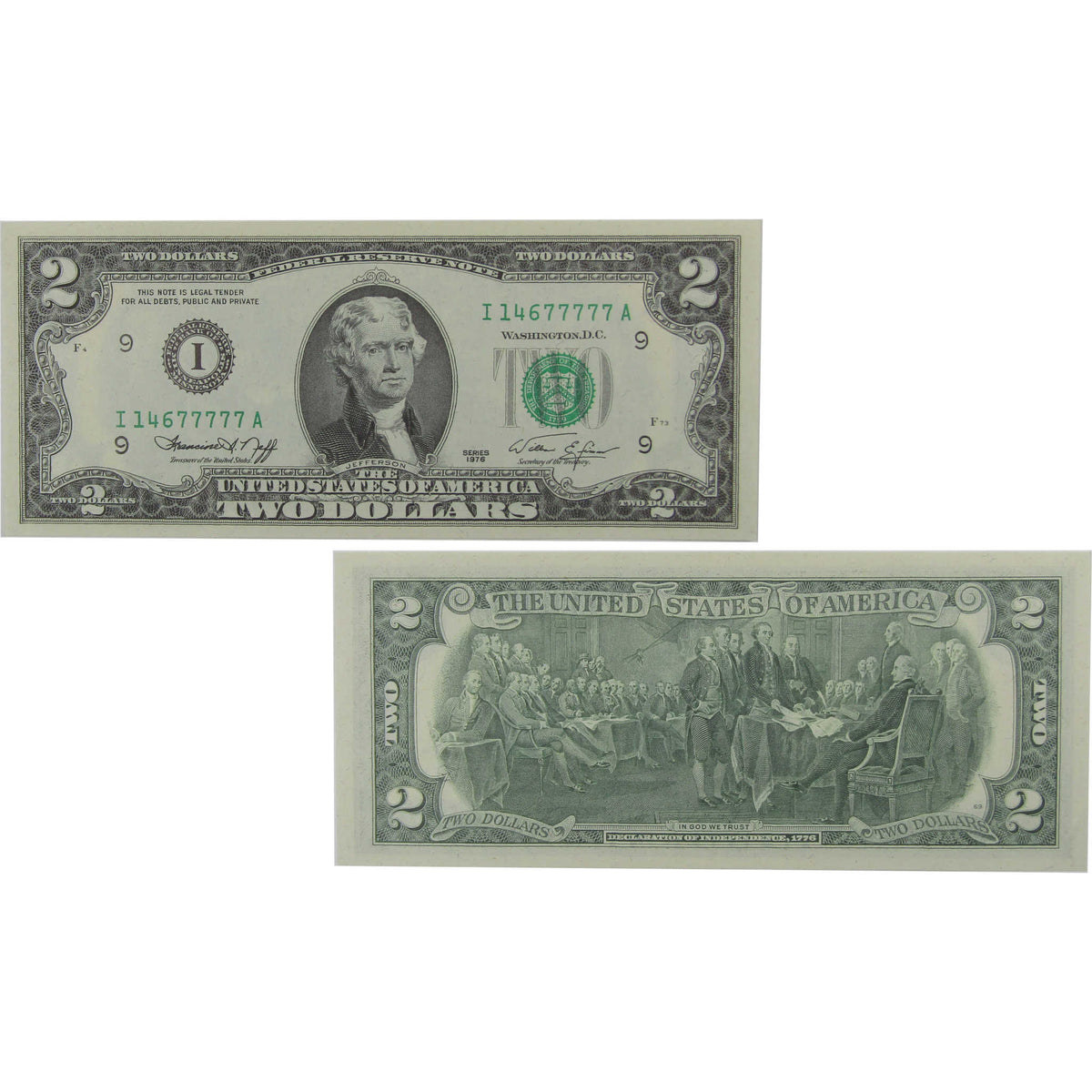 1976 $2 FR Note Minneapolis MN Uncirculated Serial Five Same Digit