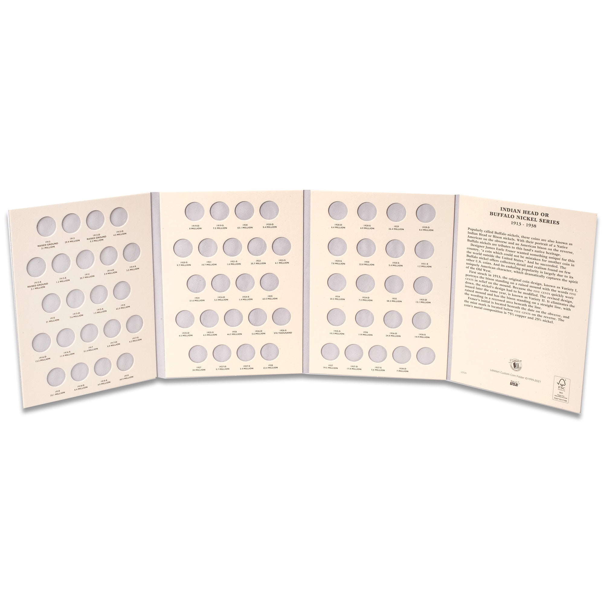 1913-1938 Buffalo Nickel Folder Littleton Coin Company