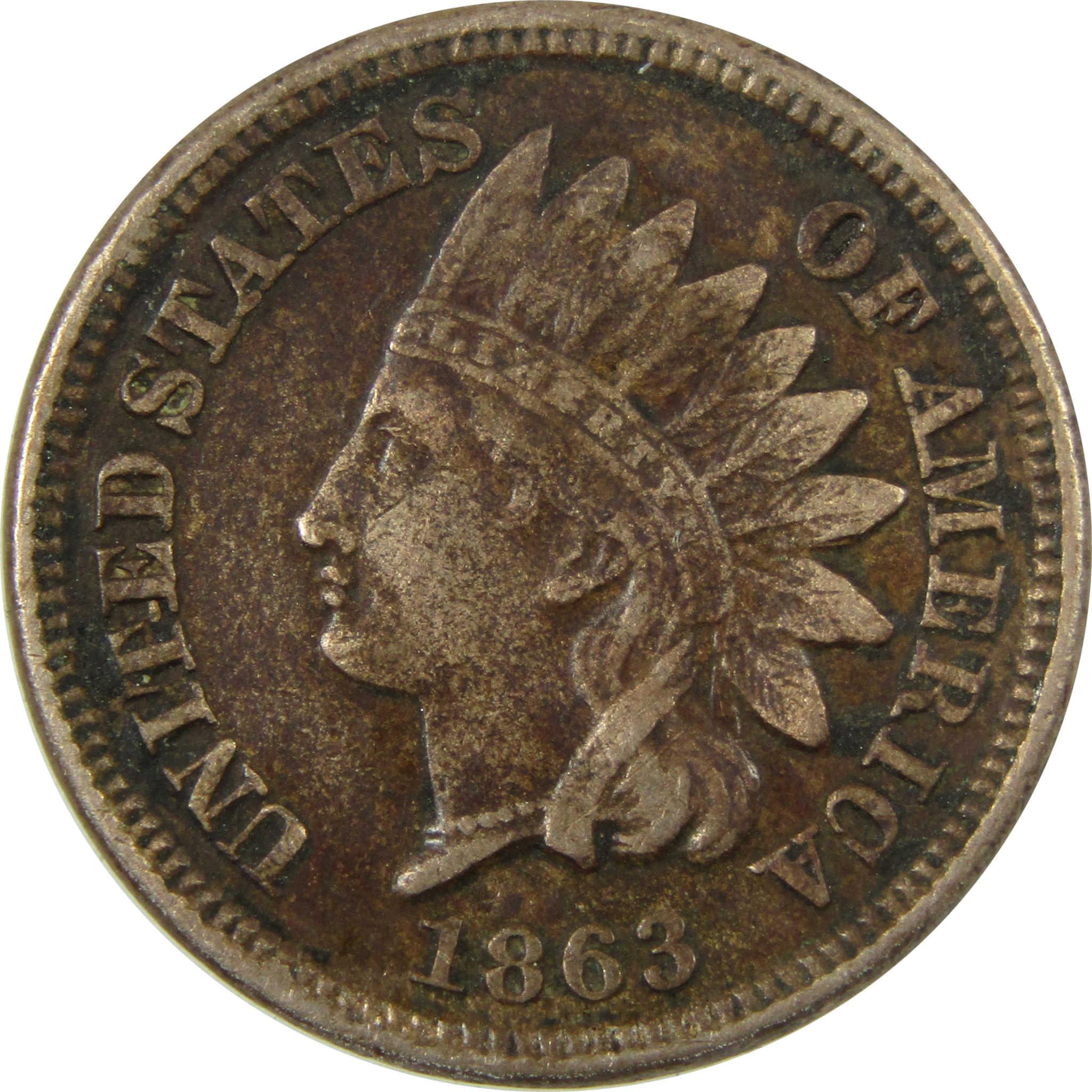1863 Indian Head Cent VF Very Fine Details Penny 1c Coin SKU:CP1114