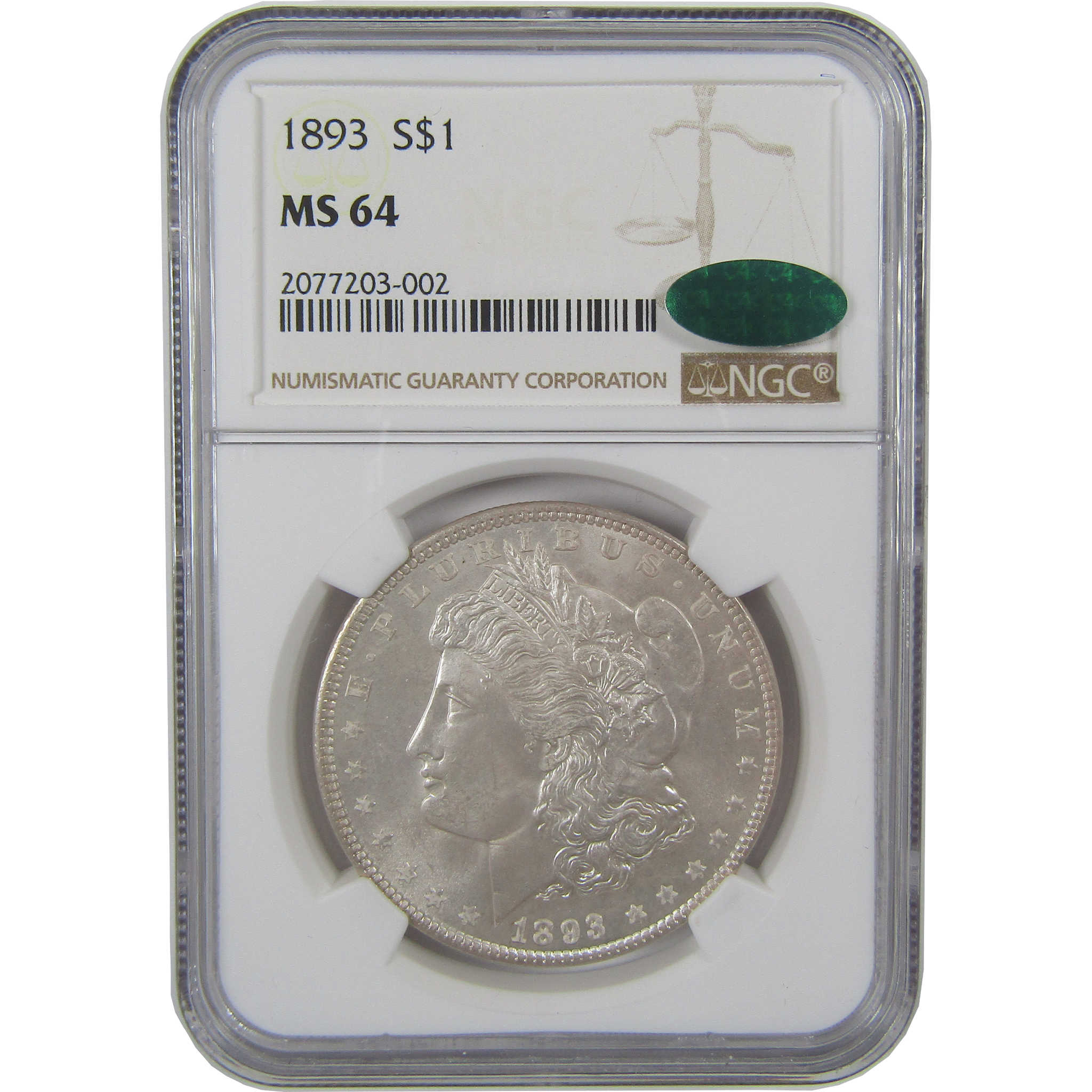 1893 Morgan Silver Dollar MS 64 NGC CAC Uncirculated $1 Coin - Morgan coin - Morgan silver dollar - Morgan silver dollar for sale - Profile Coins & Collectibles