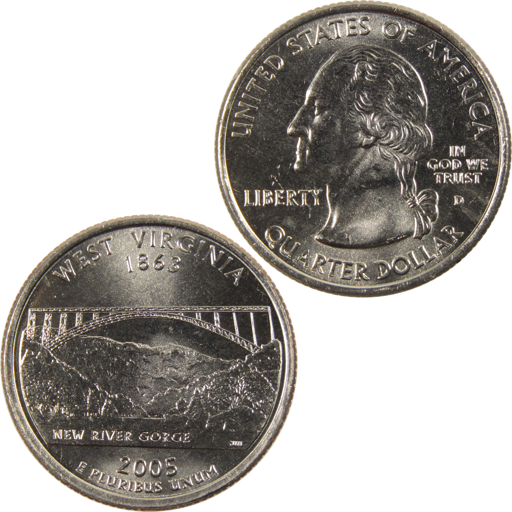 2005 D West Virginia State Quarter BU Uncirculated Clad 25c Coin