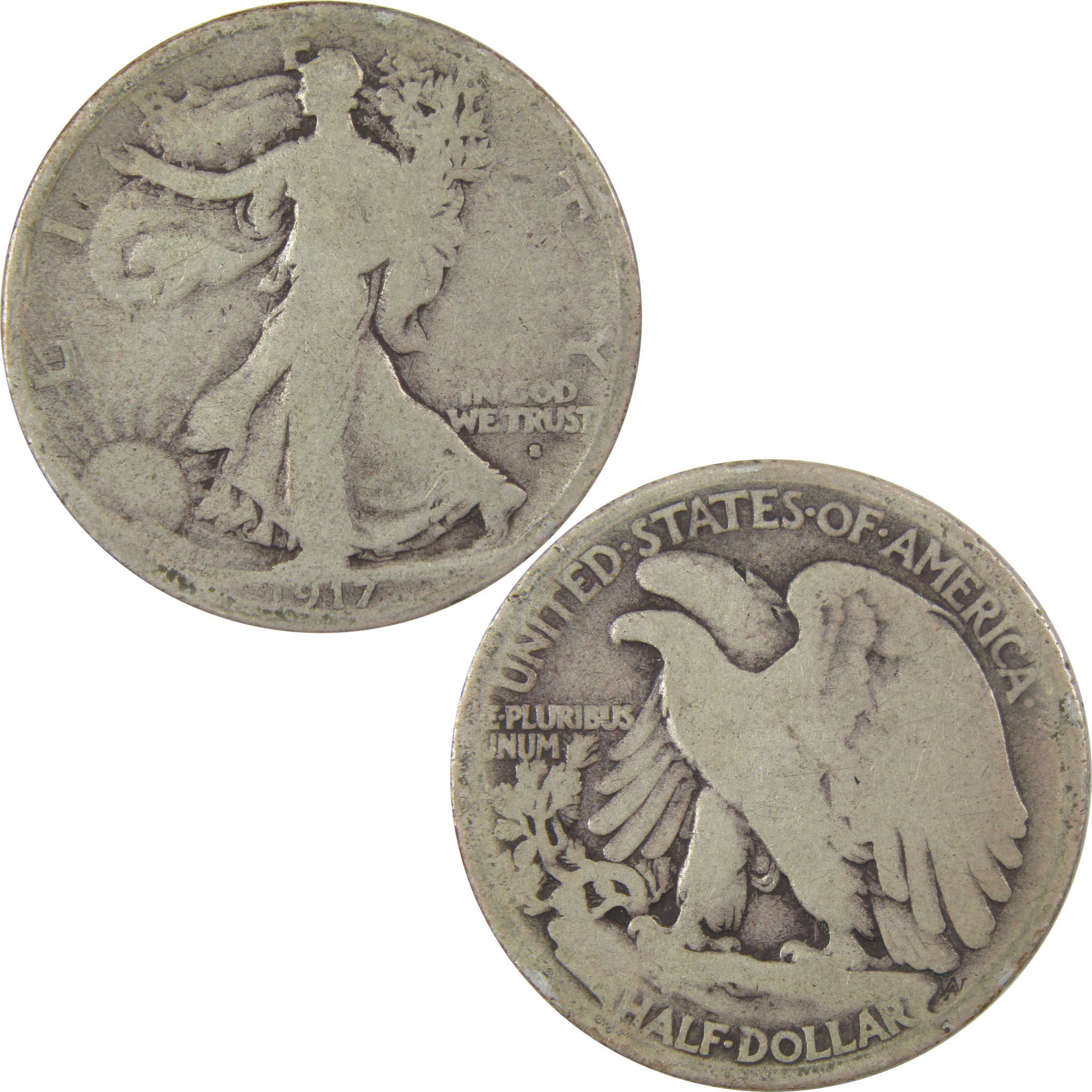 1917 S Obverse Liberty Walking Silver 50c AG About Good SKU:I24139
