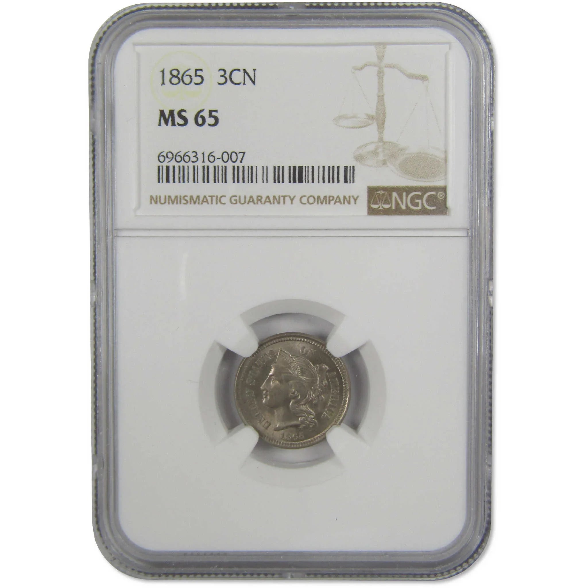1865 Nickel Three Cent Piece MS 65 NGC Uncirculated 3c Coin