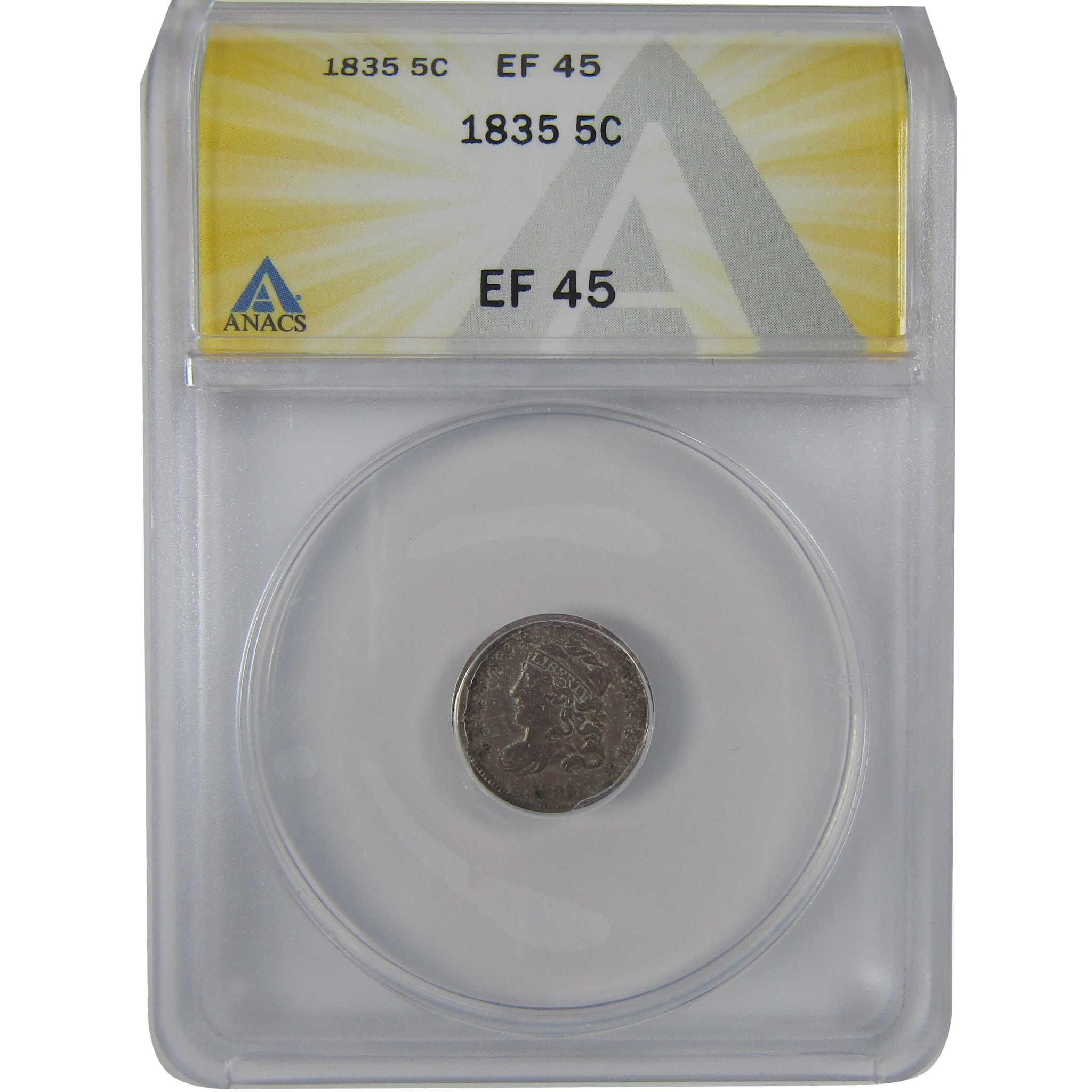 1835 Small Date and 5C Capped Bust Half Dime EF 45 ANACS SKU:I23682