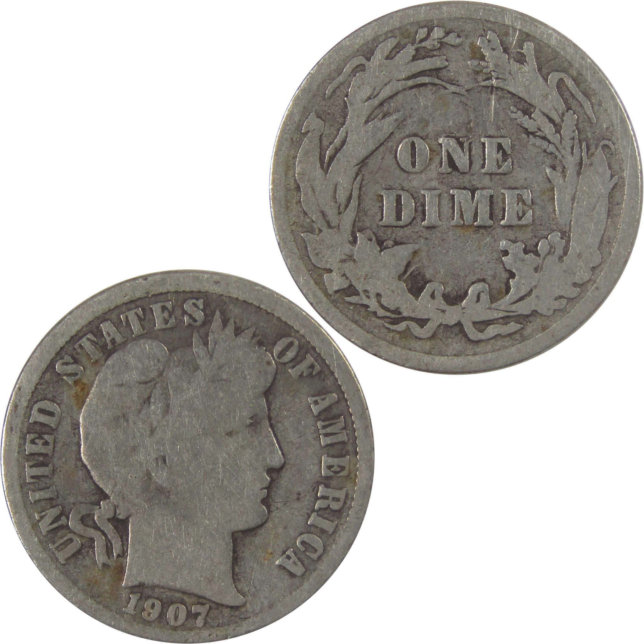 1907 Barber Silver Dime G Good 10c Coin SKU:I25146