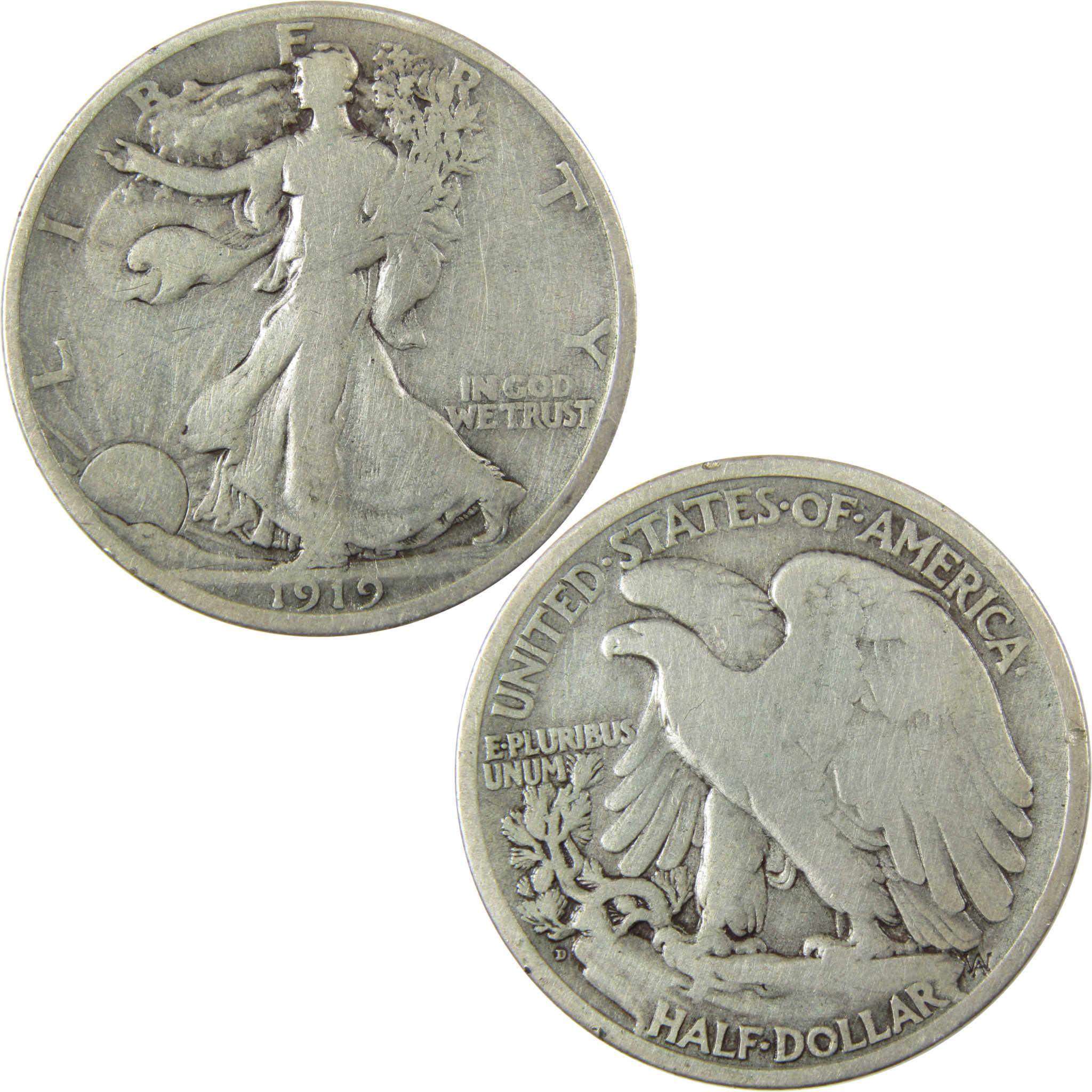 1919 D Liberty Walking Silver 50c VG Very Good Details SKU:CP1452