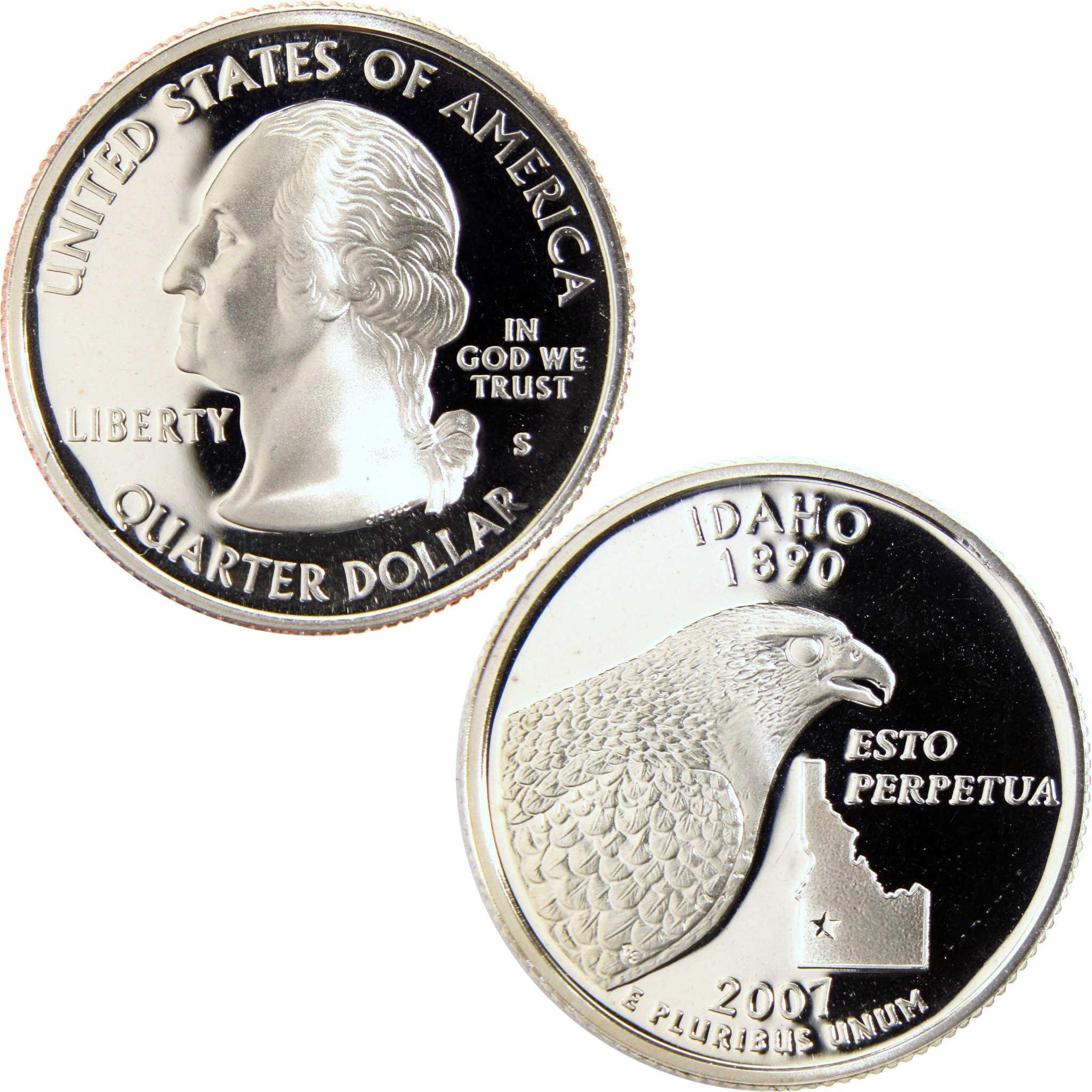2007 Idaho state quarter featuring George Washington and a peregrine falcon collectible coin