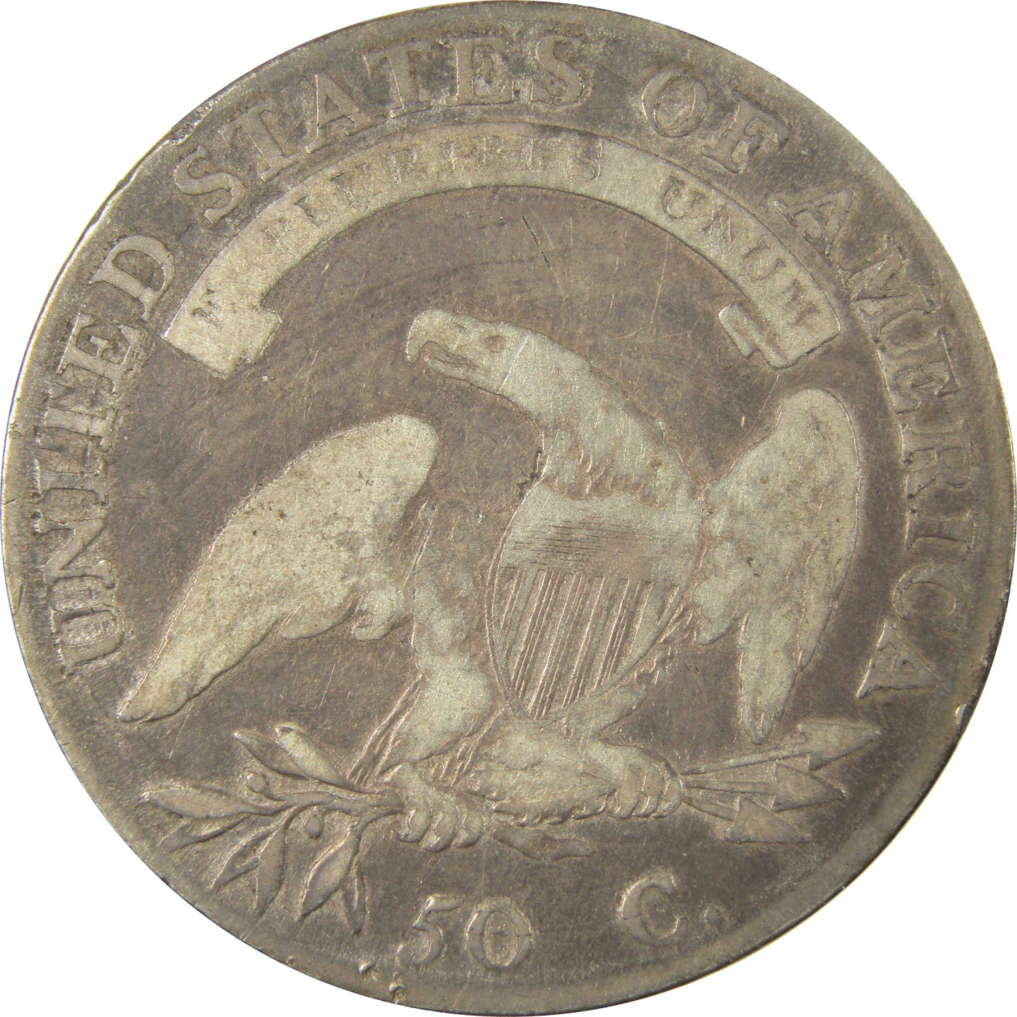1808/7 Capped Bust Silver 50c VG Very Good Details SKU:CP1501