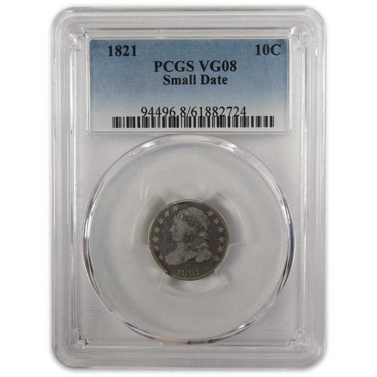 1821 Small Date Capped Bust Silver Dime VG 8 PCGS 10c Coin SKU:I29343