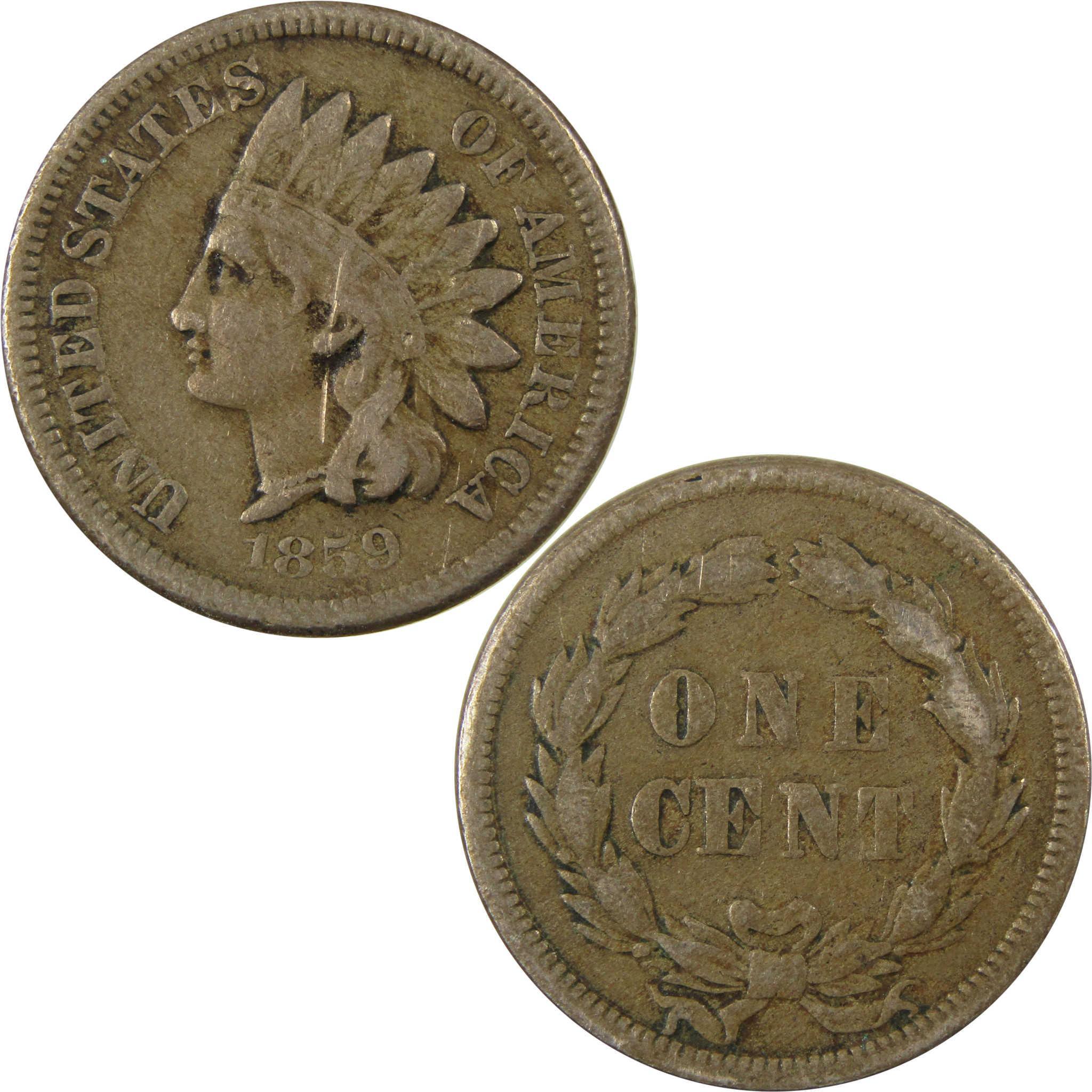 1859 Indian Head Cent F Fine Penny 1c Coin SKU:CP1286