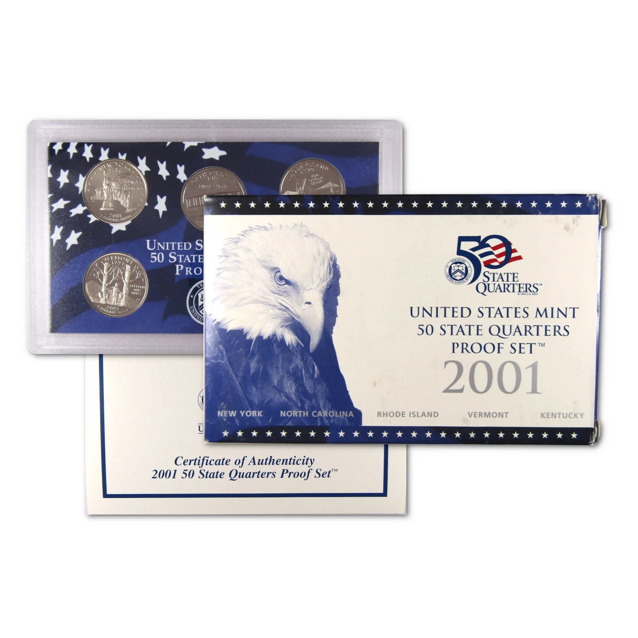 2001 United States Mint 50 State Quarters Proof Set with certificate and case