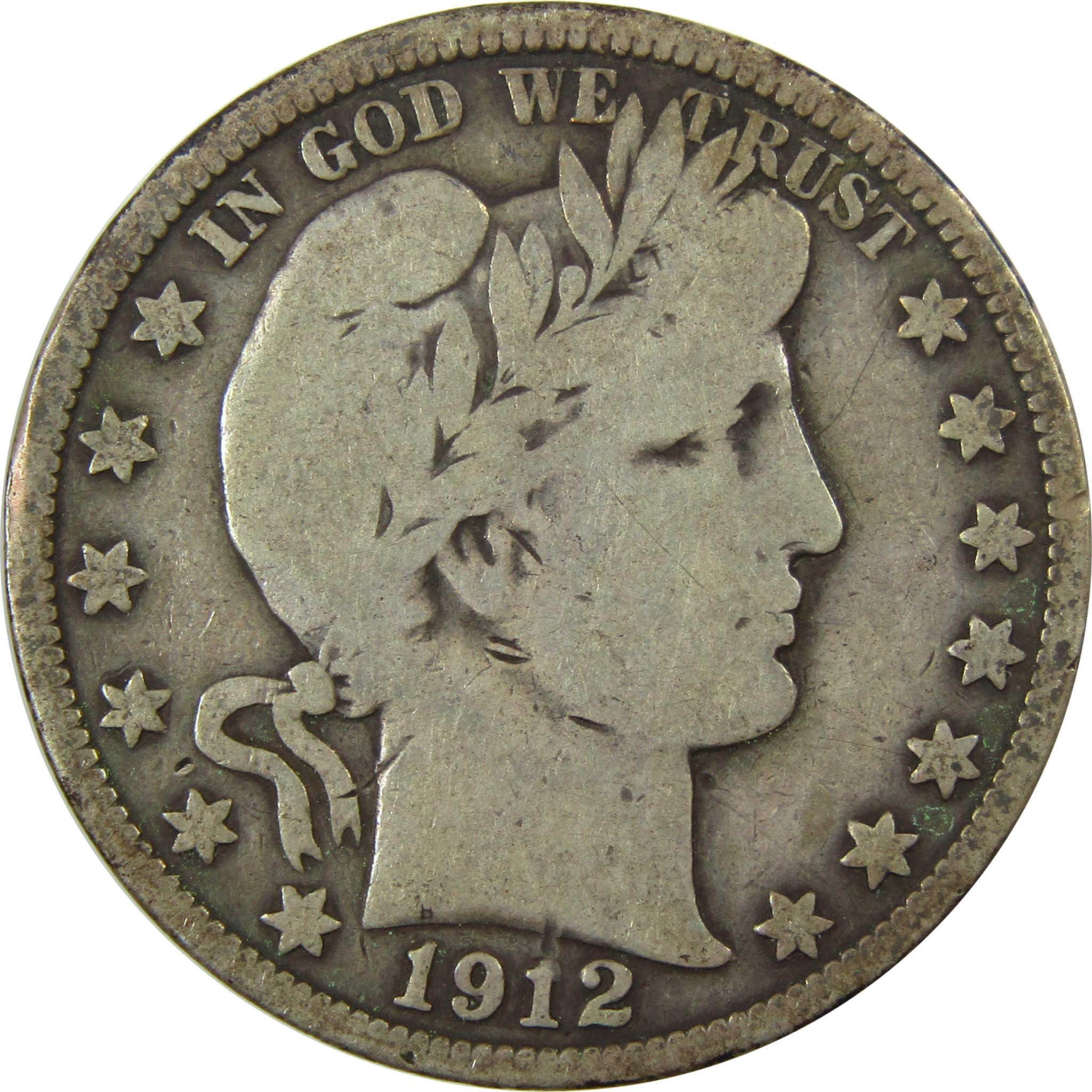 1912 Barber Silver Half Dollar G Good Details 50c Coin SKU:I25816