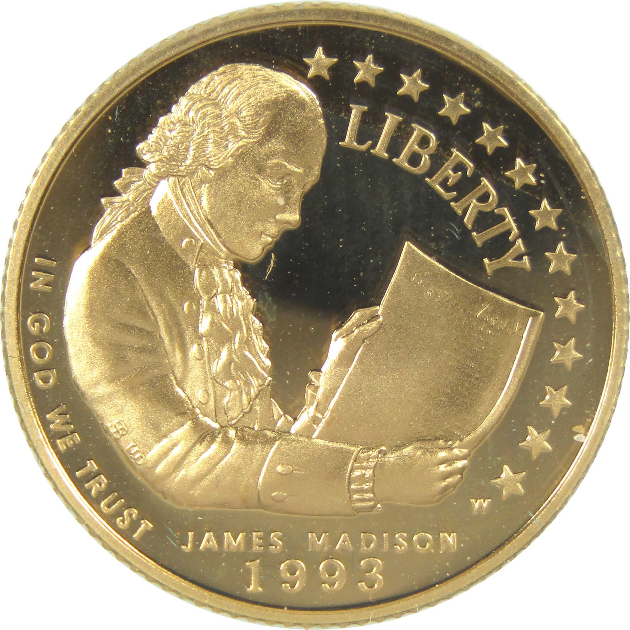 1993 W Bill of Rights Commemorative Gold Proof $5 Coin Collectible