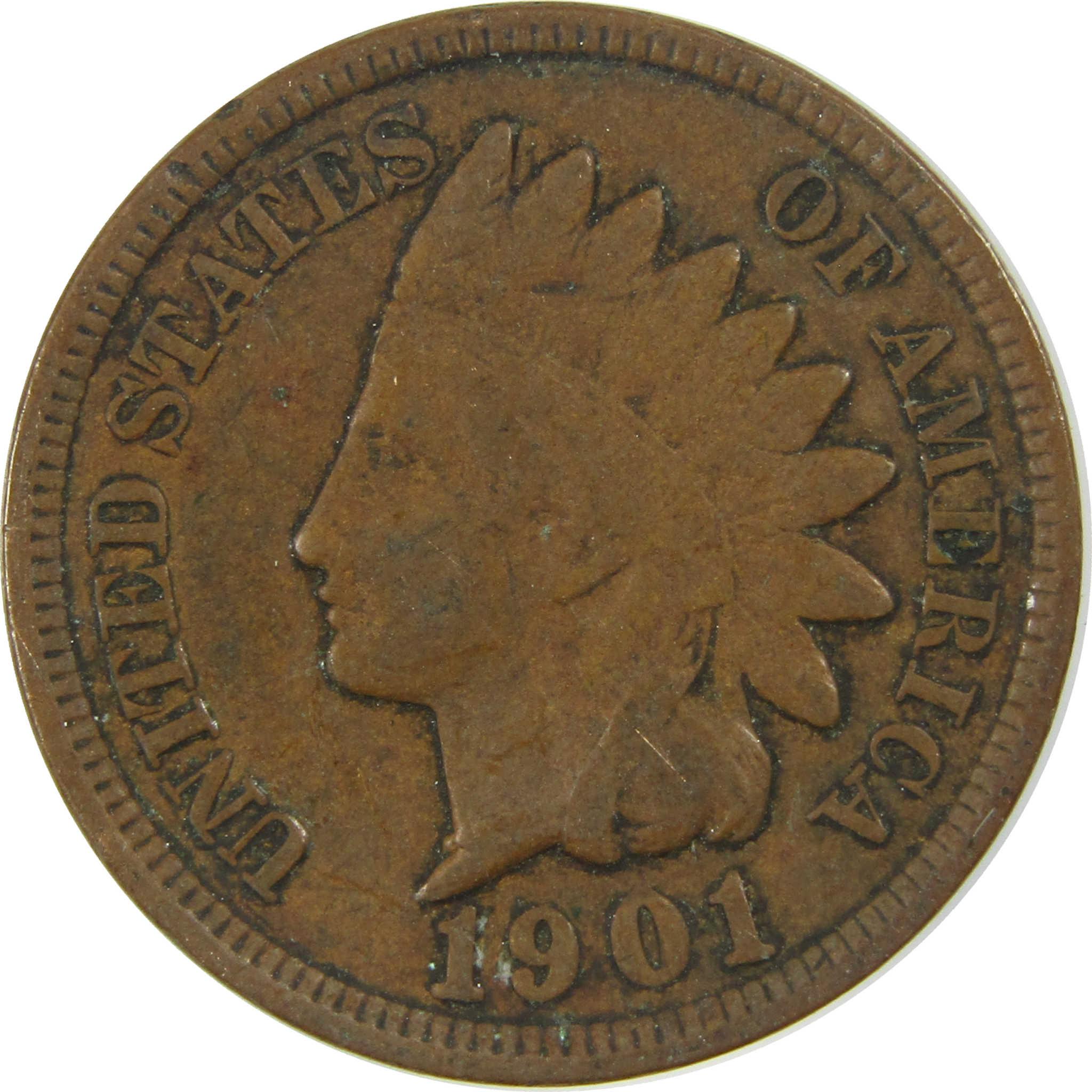 1901 Indian Head Cent VG Very Good Penny 1c Coin SKU:I27037