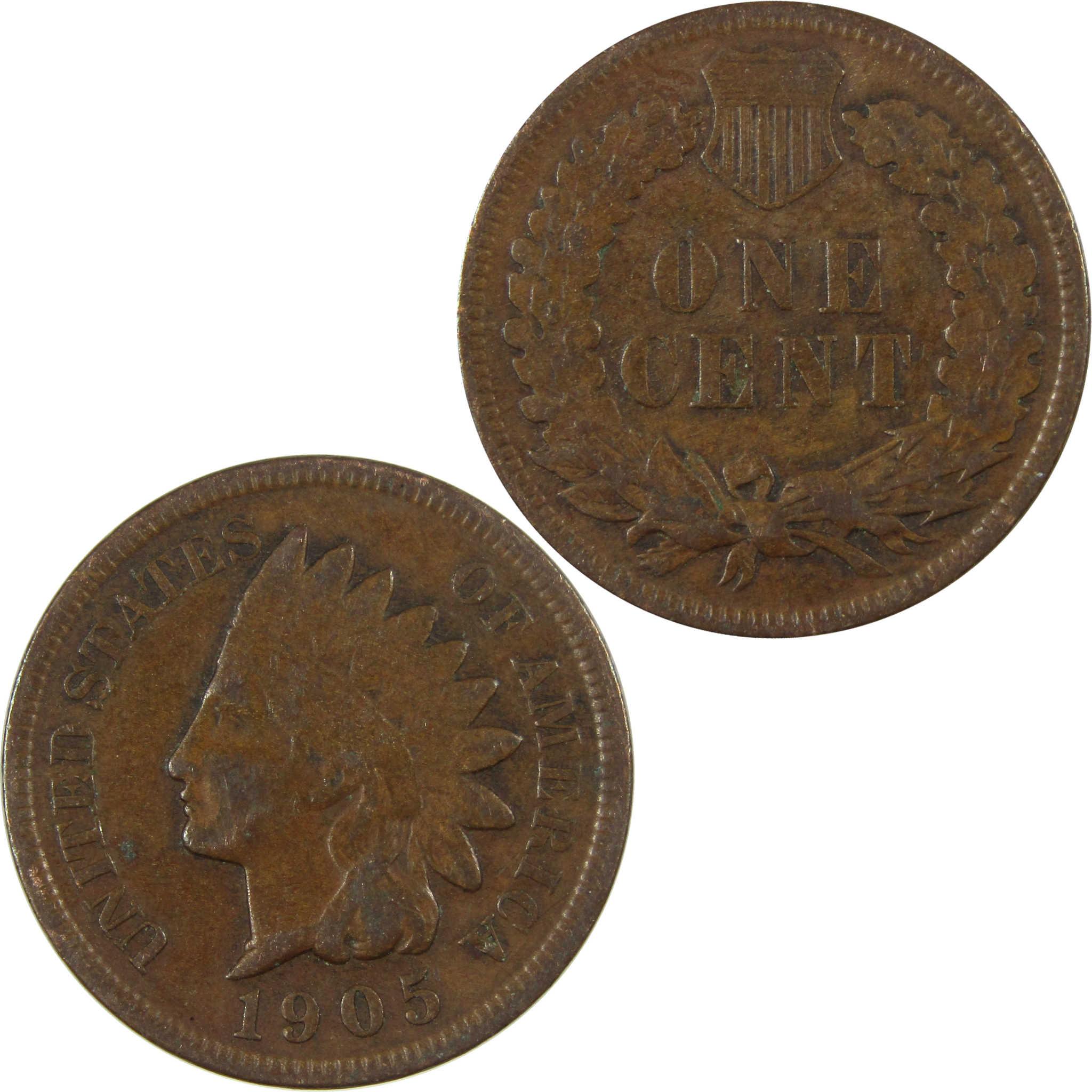 1905 Indian Head Cent F Fine Penny 1c Coin SKU:I27057