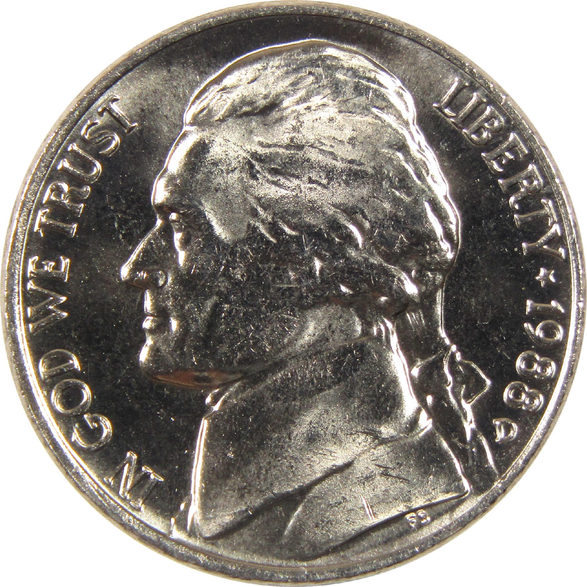 1988 D Jefferson Nickel BU Uncirculated 5c Coin