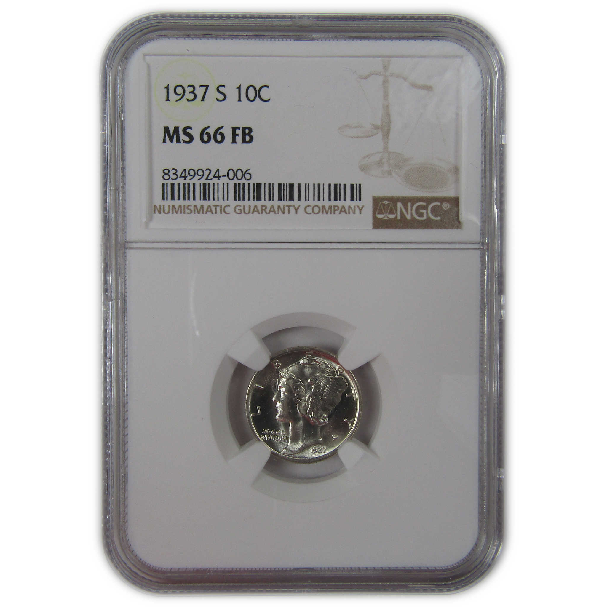 1937 S Mercury Dime MS 66 FB NGC Silver Uncirculated SKU:I23204