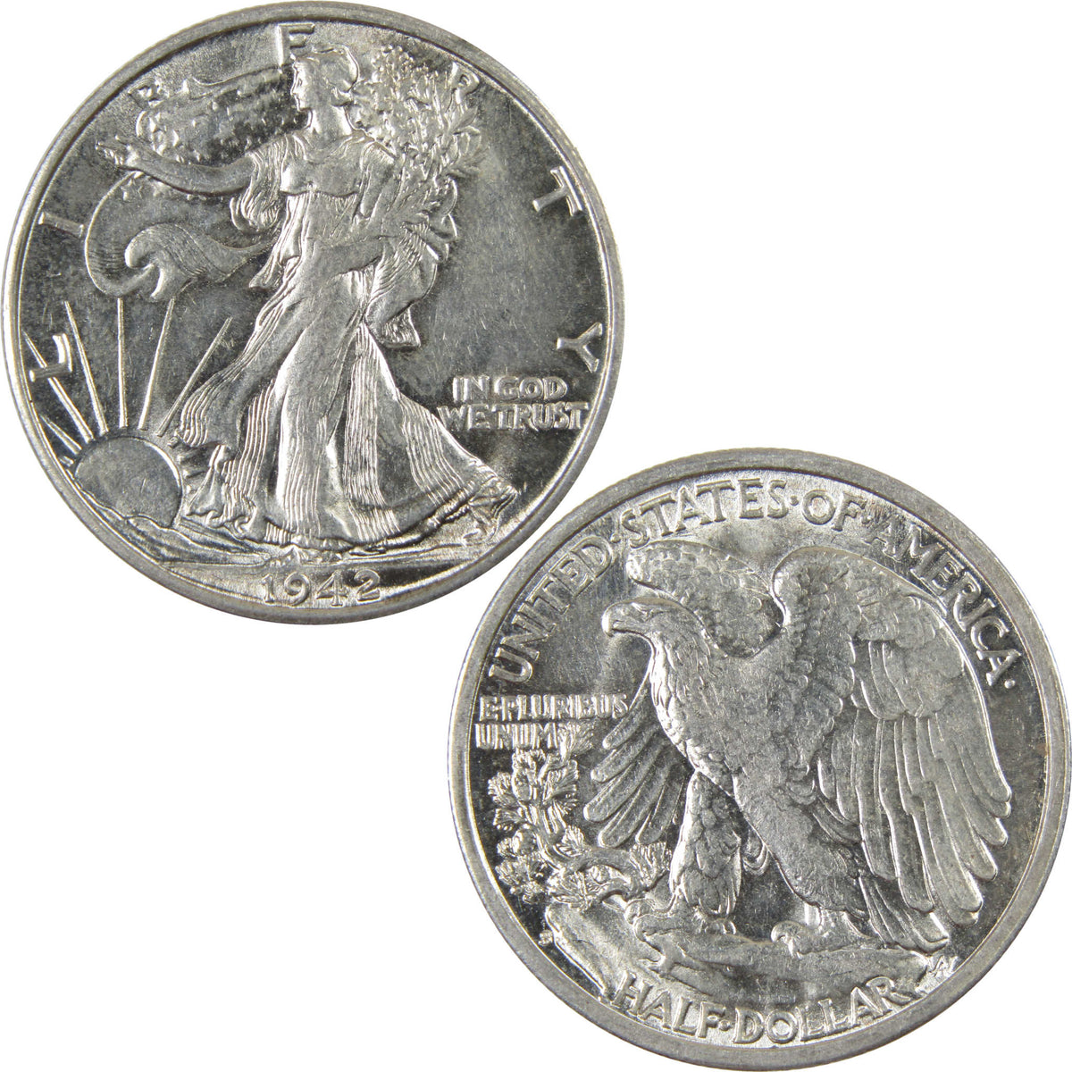 1942 S Liberty Walking Silver 50c Borderline Uncirculated SKU:I28655
