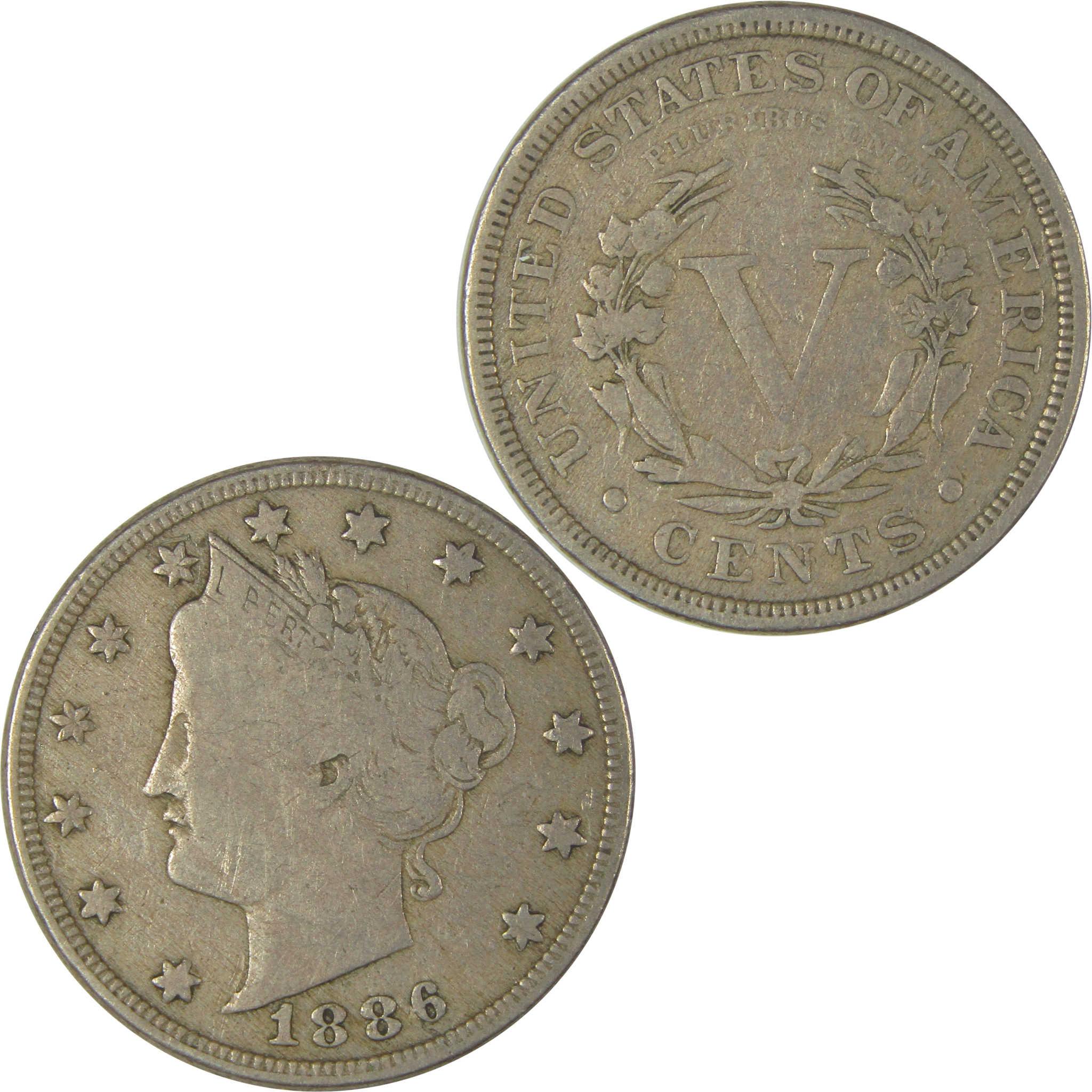 1886 Liberty Head V Nickel F Fine 5c Coin SKU:I22542