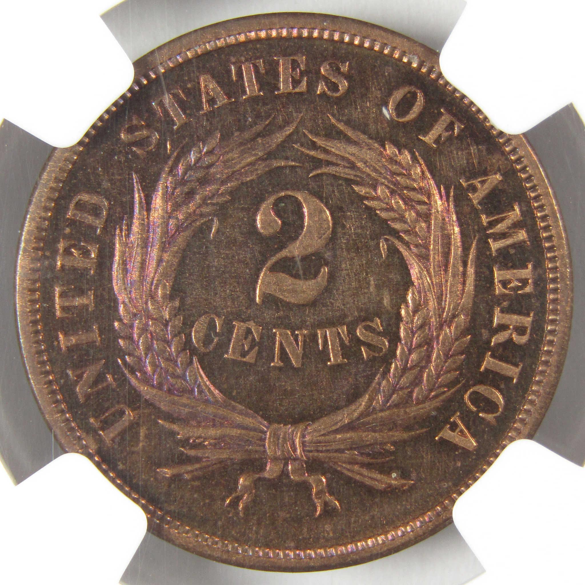 1869 Two Cent Piece PF 65 RB NGC Proof 2c Coin Collectible