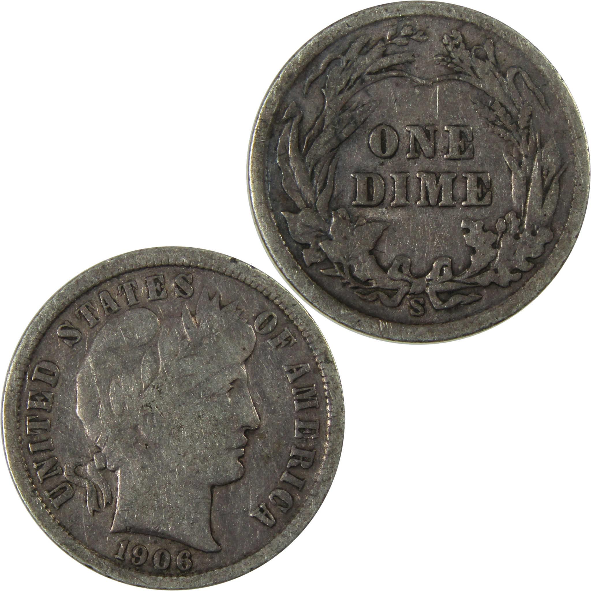 1906 S Barber Silver Dime F Fine Details 10c Coin SKU:CP1029