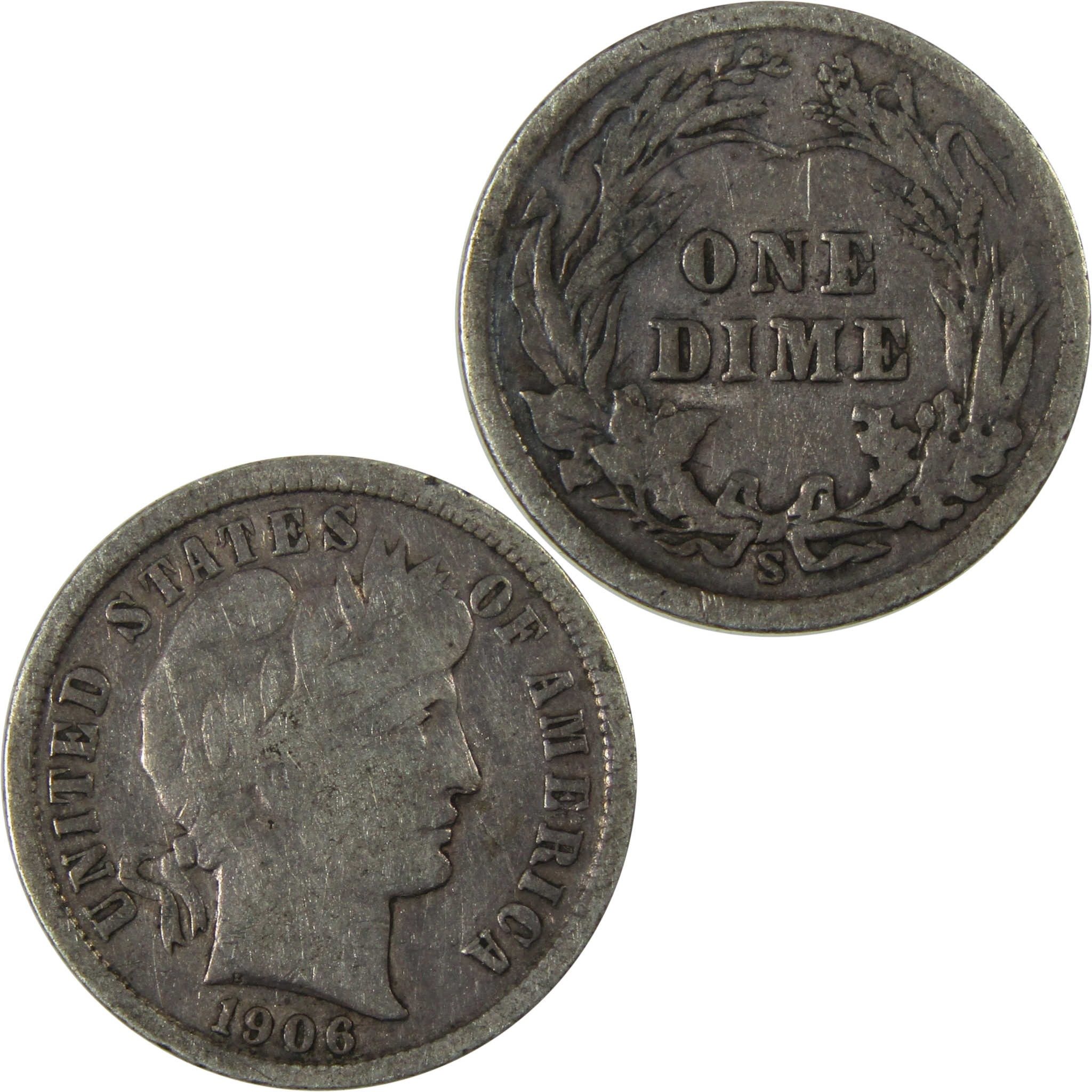 1906 S Barber Silver Dime F Fine Details 10c Coin SKU:CP1029