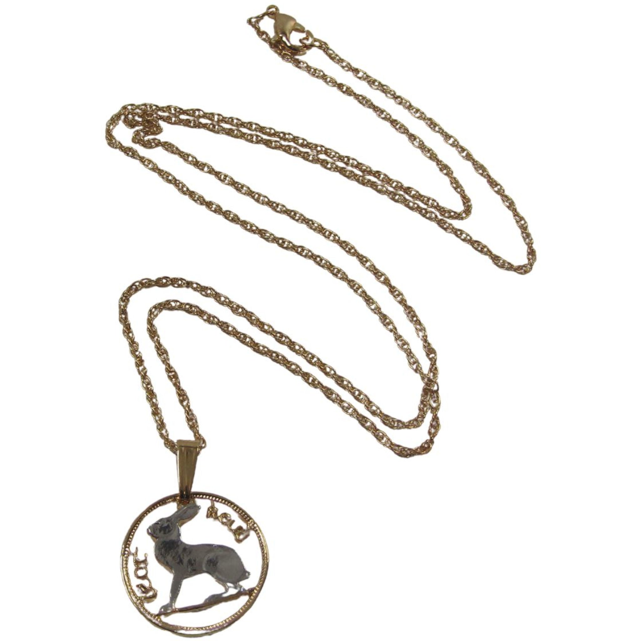 Irish Rabbit Cut Coin Necklace with Chain and Gift Box