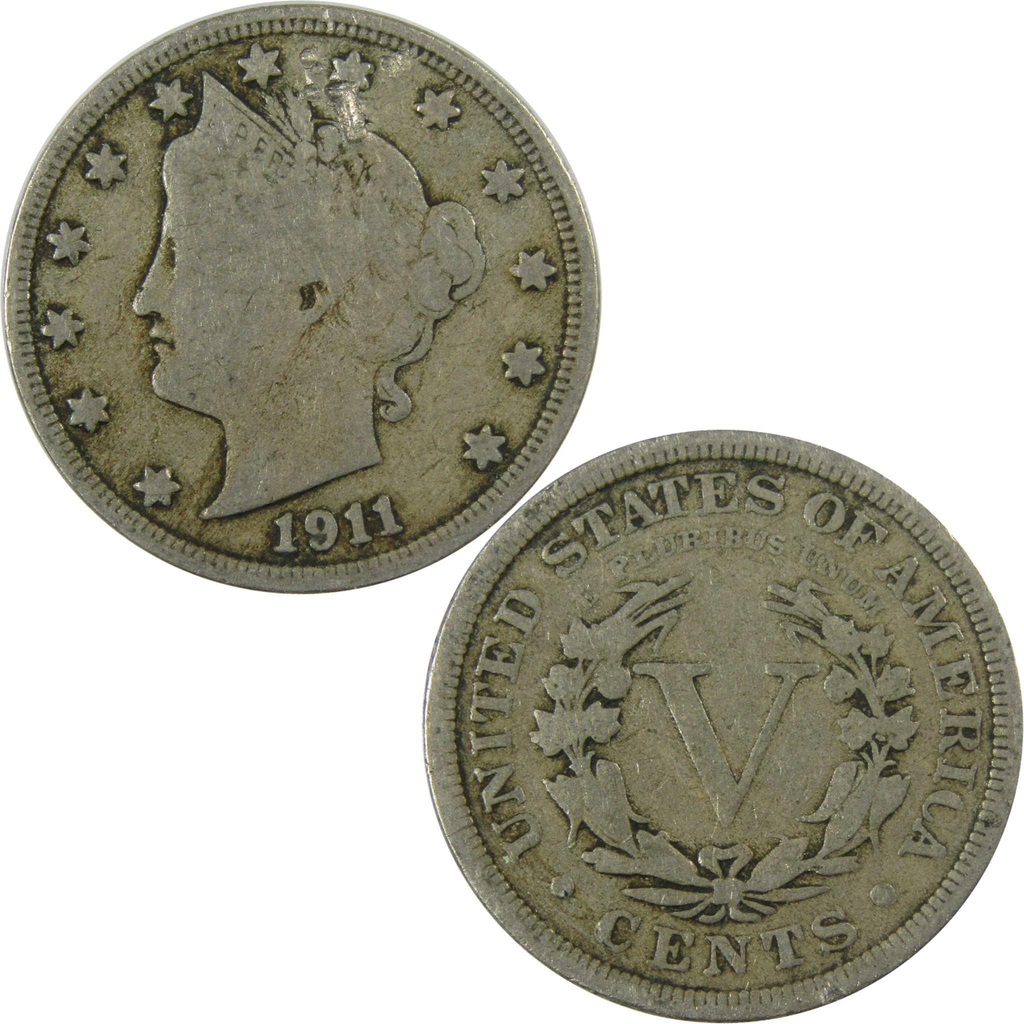 1911 Liberty Head V Nickel G Good 5c Coin Collectible SKU:I26921