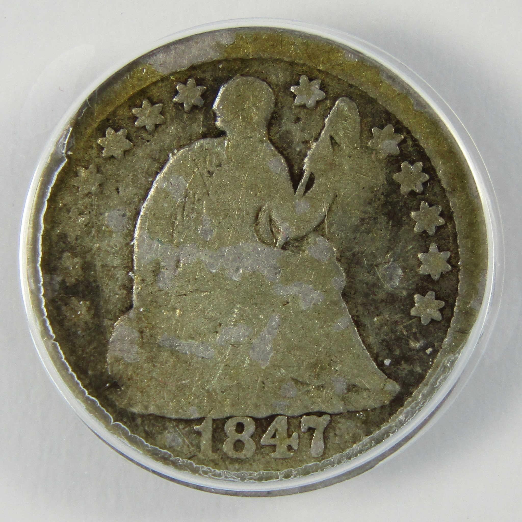 1847 Seated Liberty Silver Half Dime G 4 Details ANACS SKU:CP192